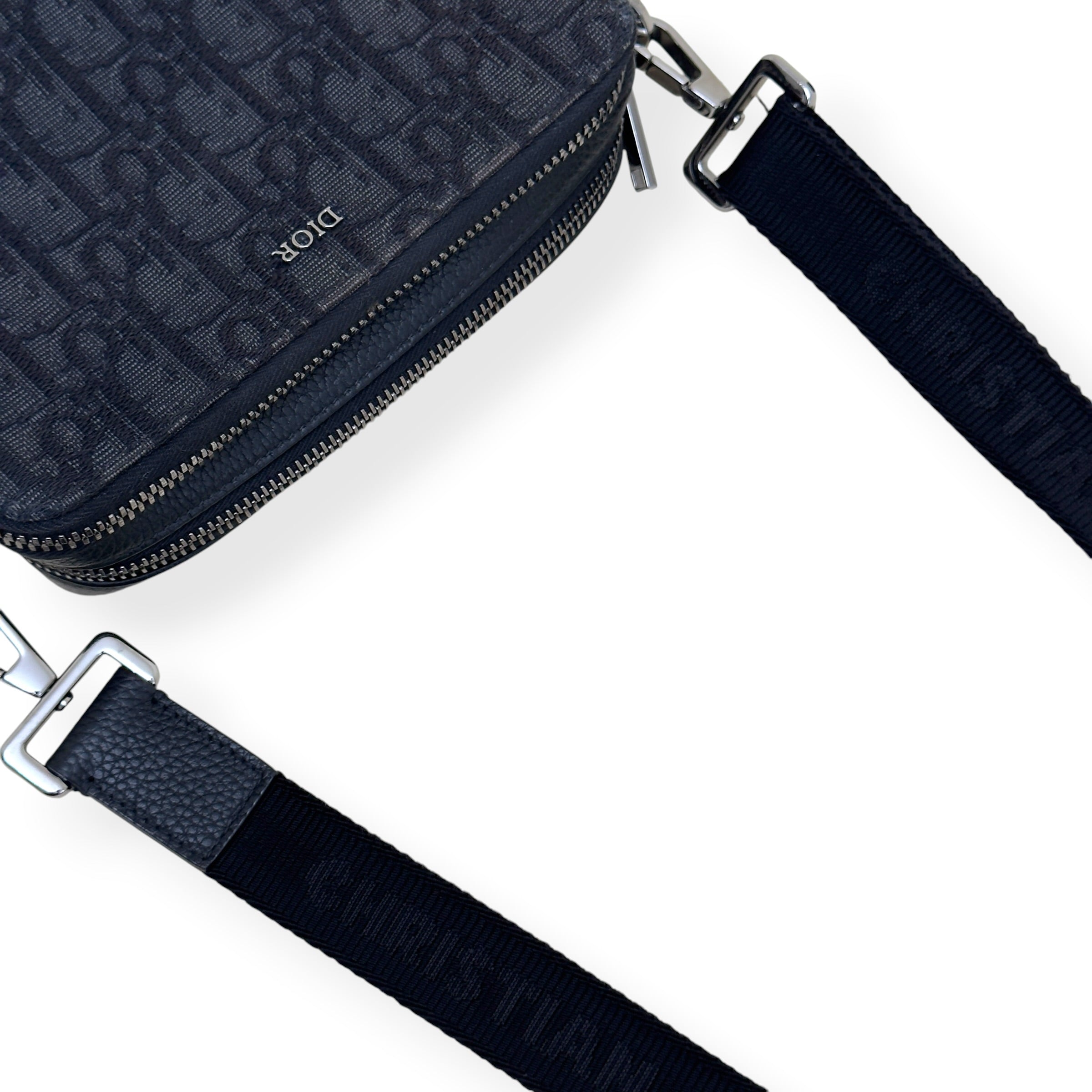 DIOR OBLIQUE JACQUARD ZIPPED POUCH WITH STRAP BLACK S