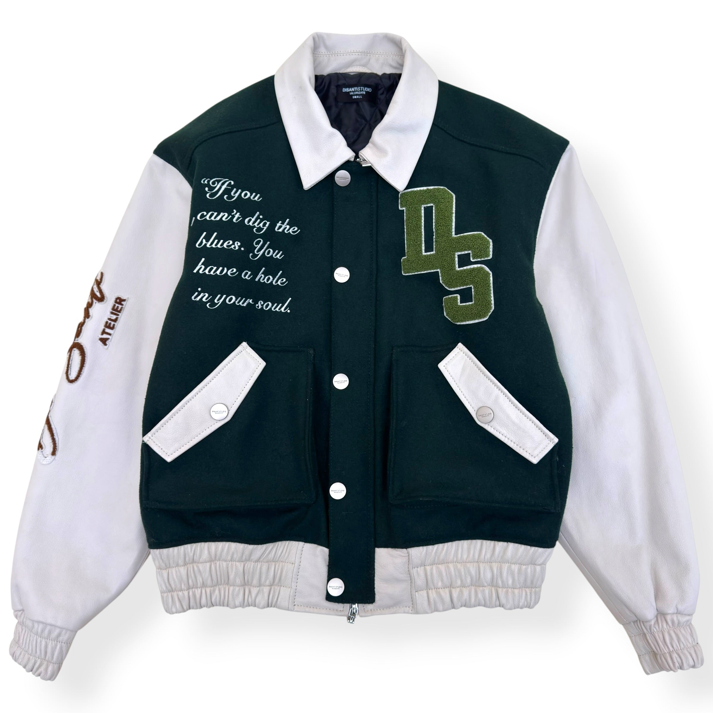 DI SANTI STUDIO DS VARSITY LEATHER JACKET GREEN / WHITE S