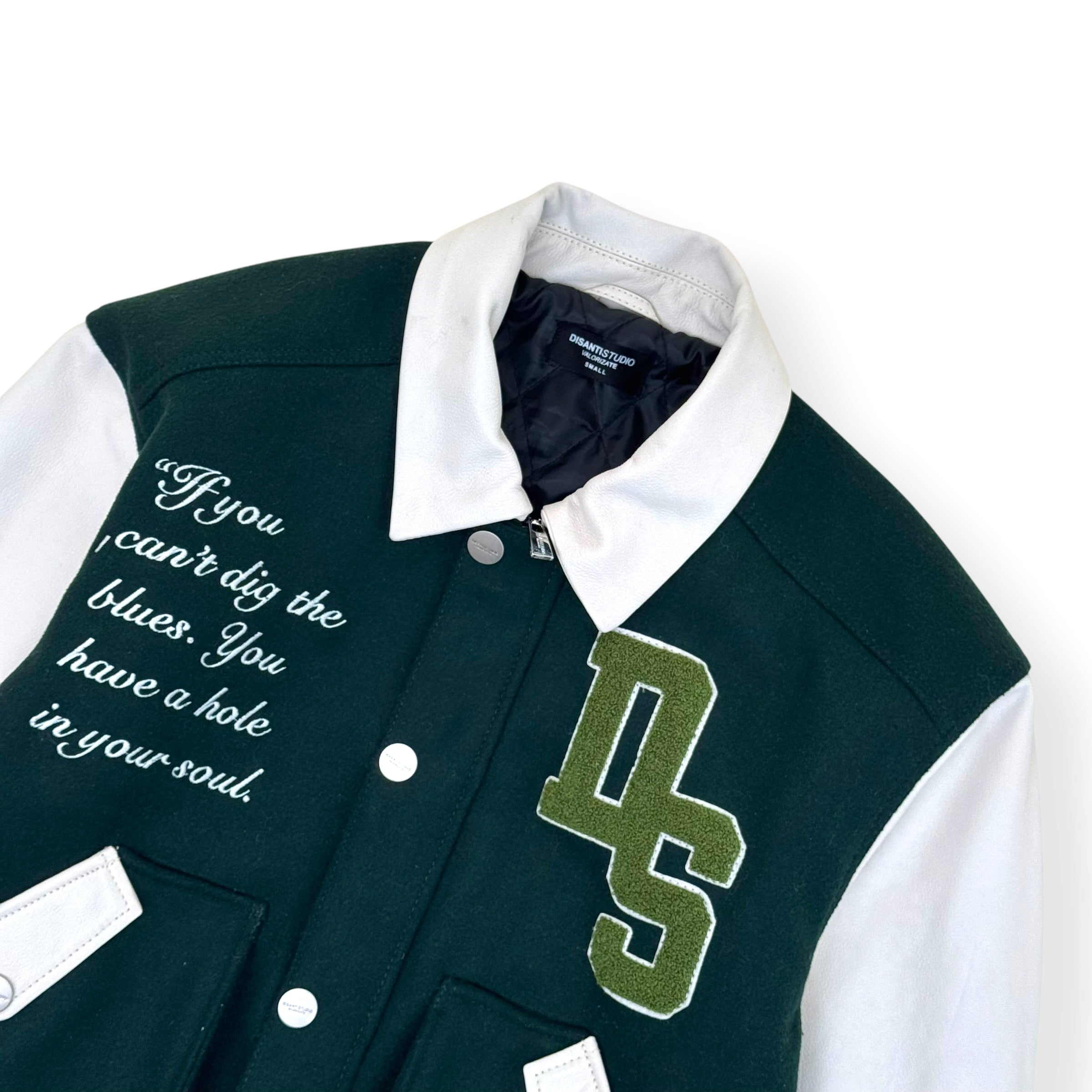 DI SANTI STUDIO DS VARSITY LEATHER JACKET GREEN / WHITE S