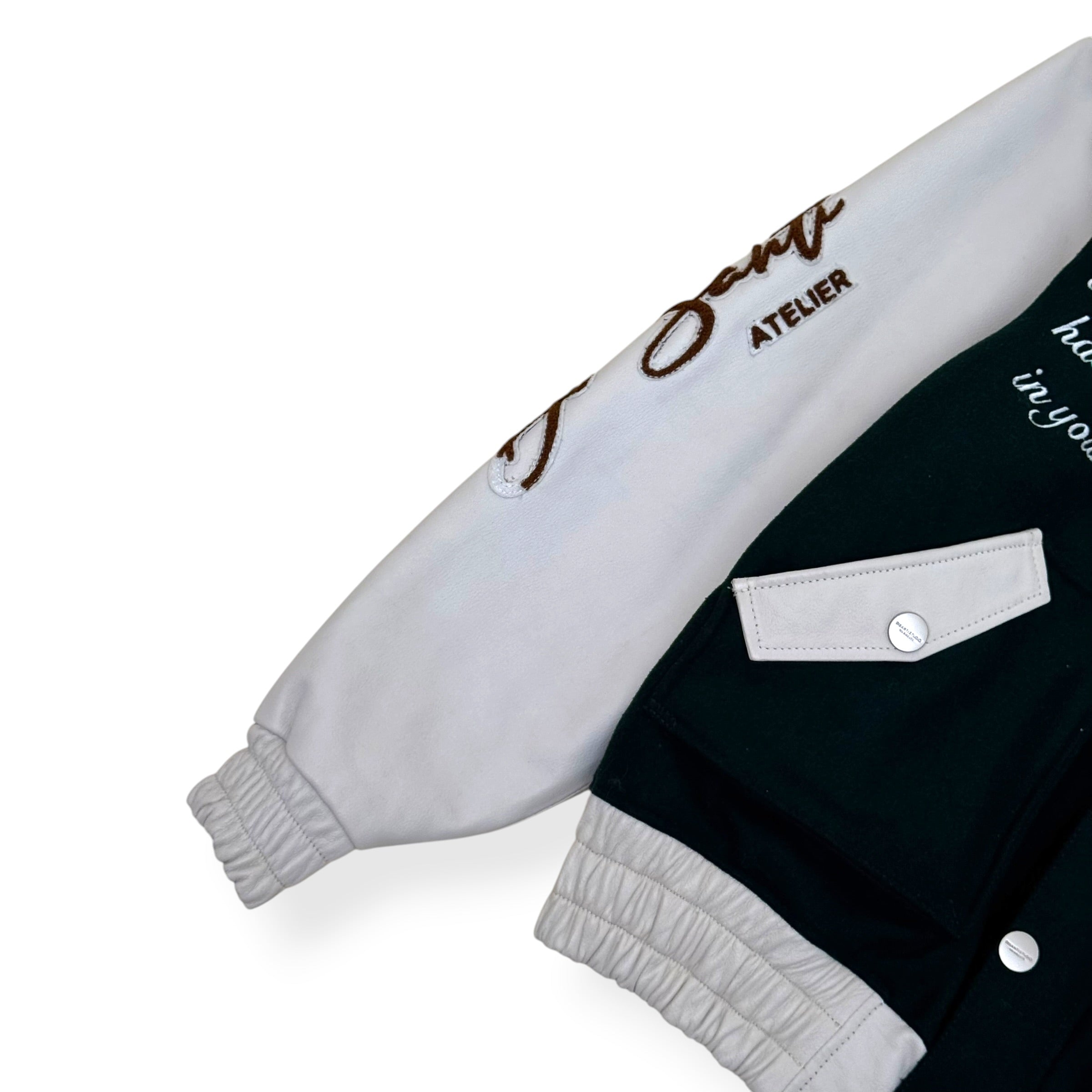 DI SANTI STUDIO DS VARSITY LEATHER JACKET GREEN / WHITE S