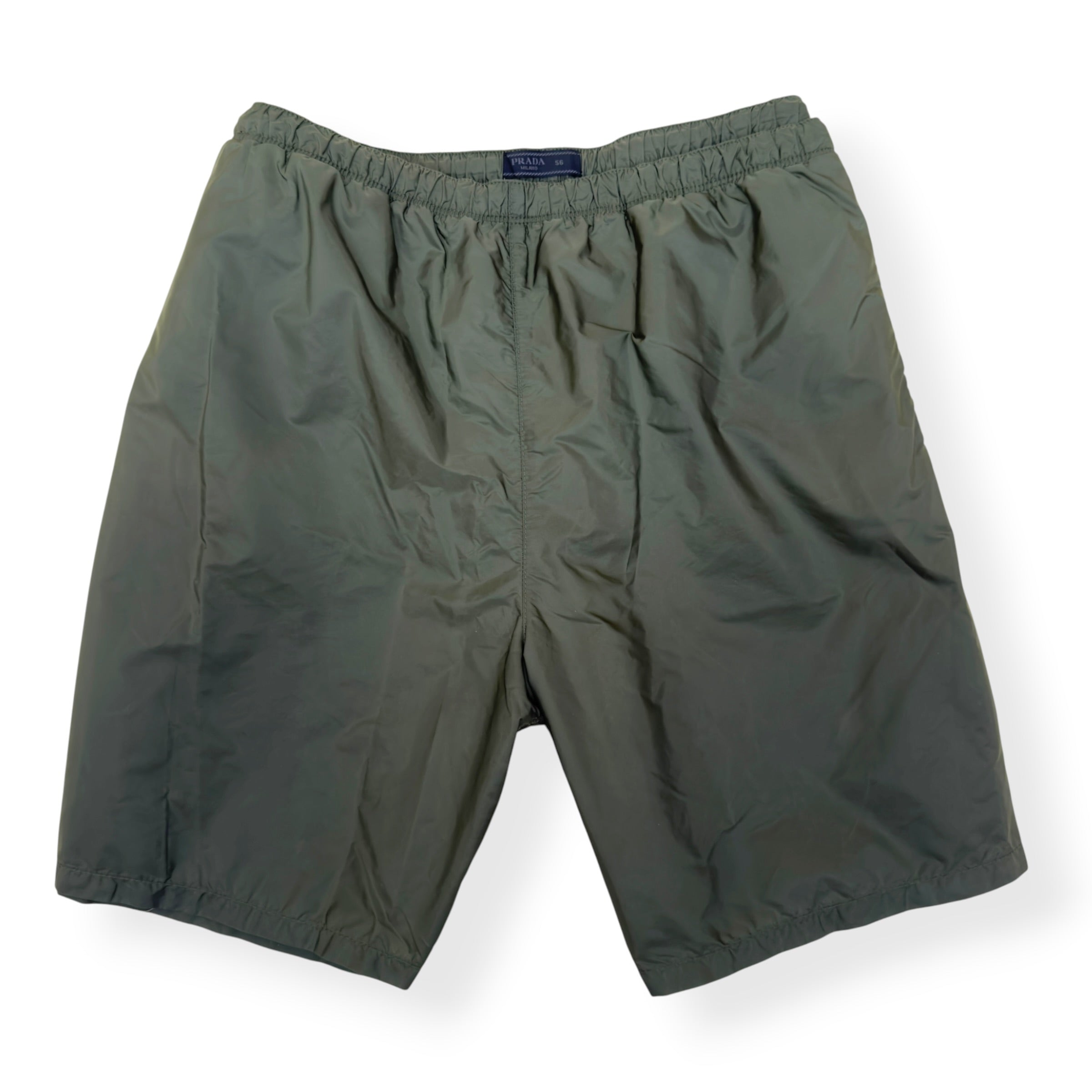 PRADA RE-NYLON LOGO PLAQUE SWIM SHORTS GREEN 56 / XL