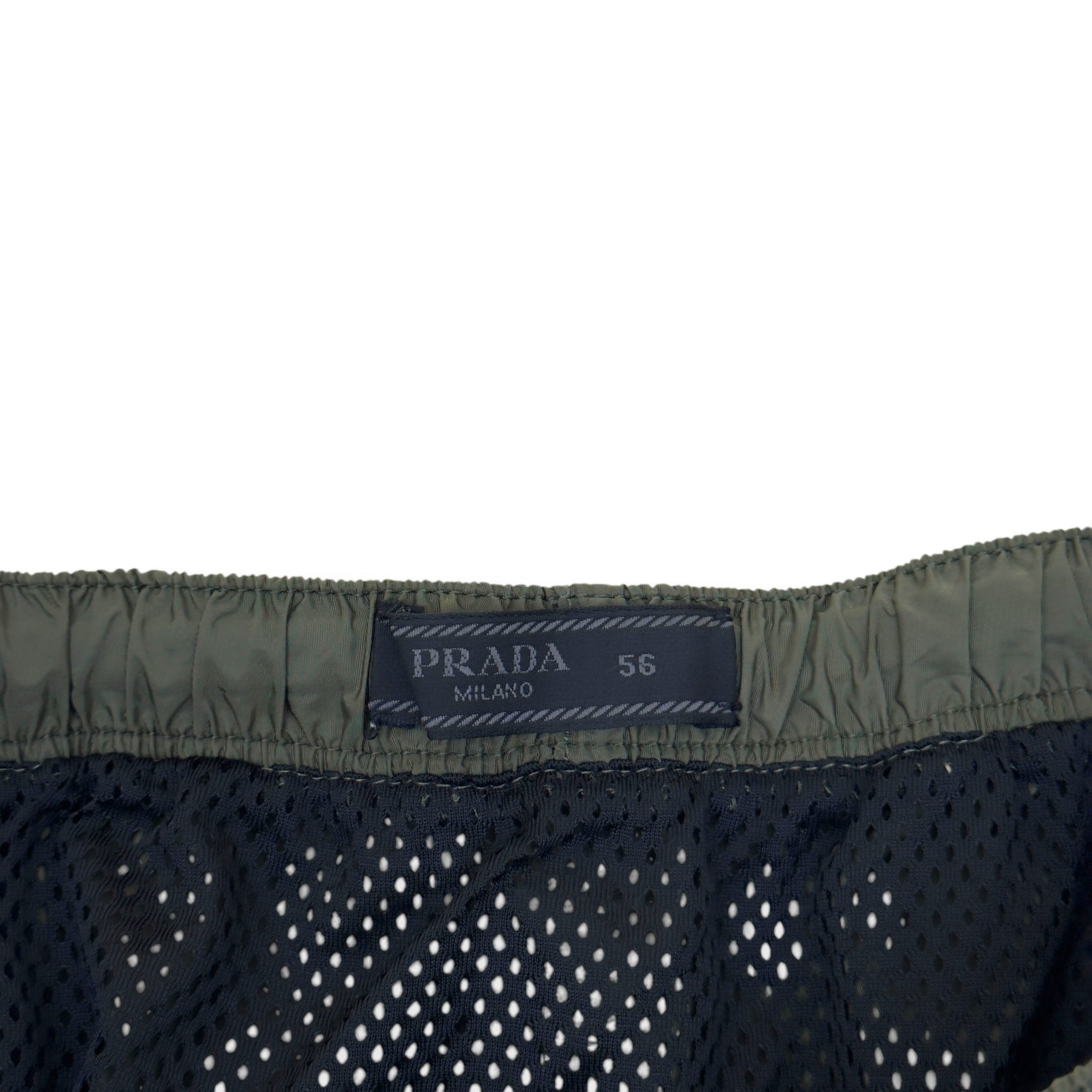 PRADA RE-NYLON LOGO PLAQUE SWIM SHORTS GREEN 56 / XL