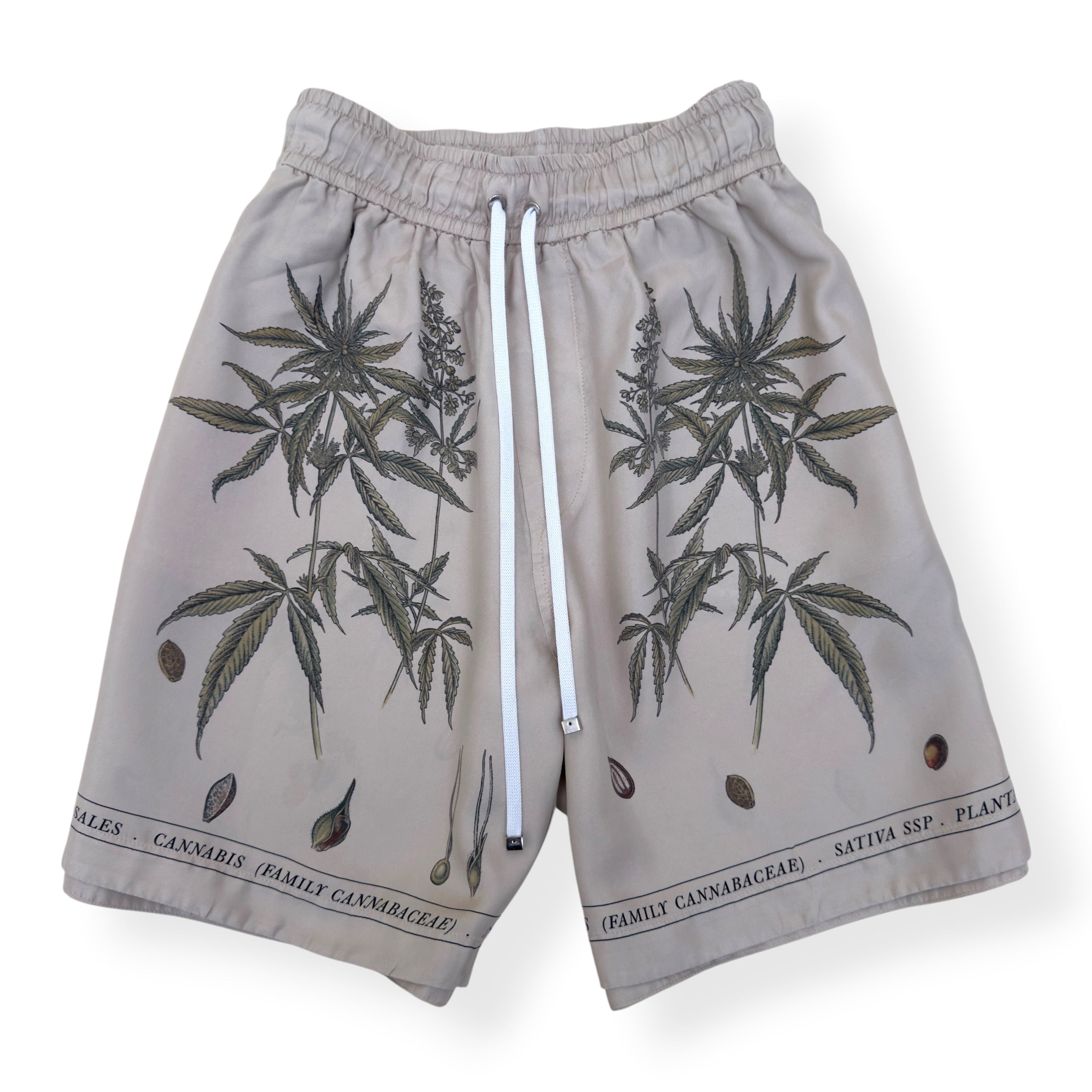 AMIRI BOTANICAL SILK DRAWSTRING SHORTS NATURAL L