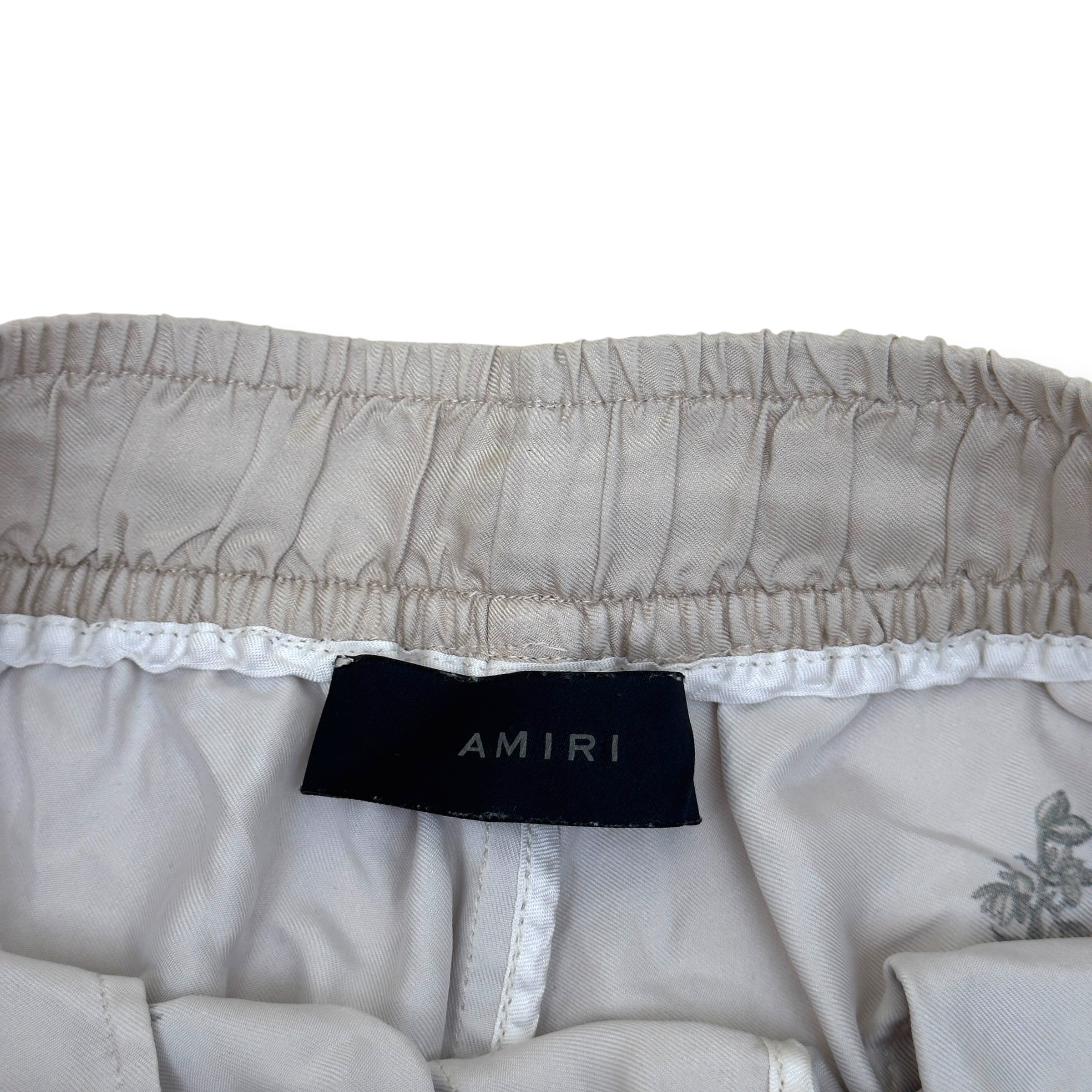 AMIRI BOTANICAL SILK DRAWSTRING SHORTS NATURAL L