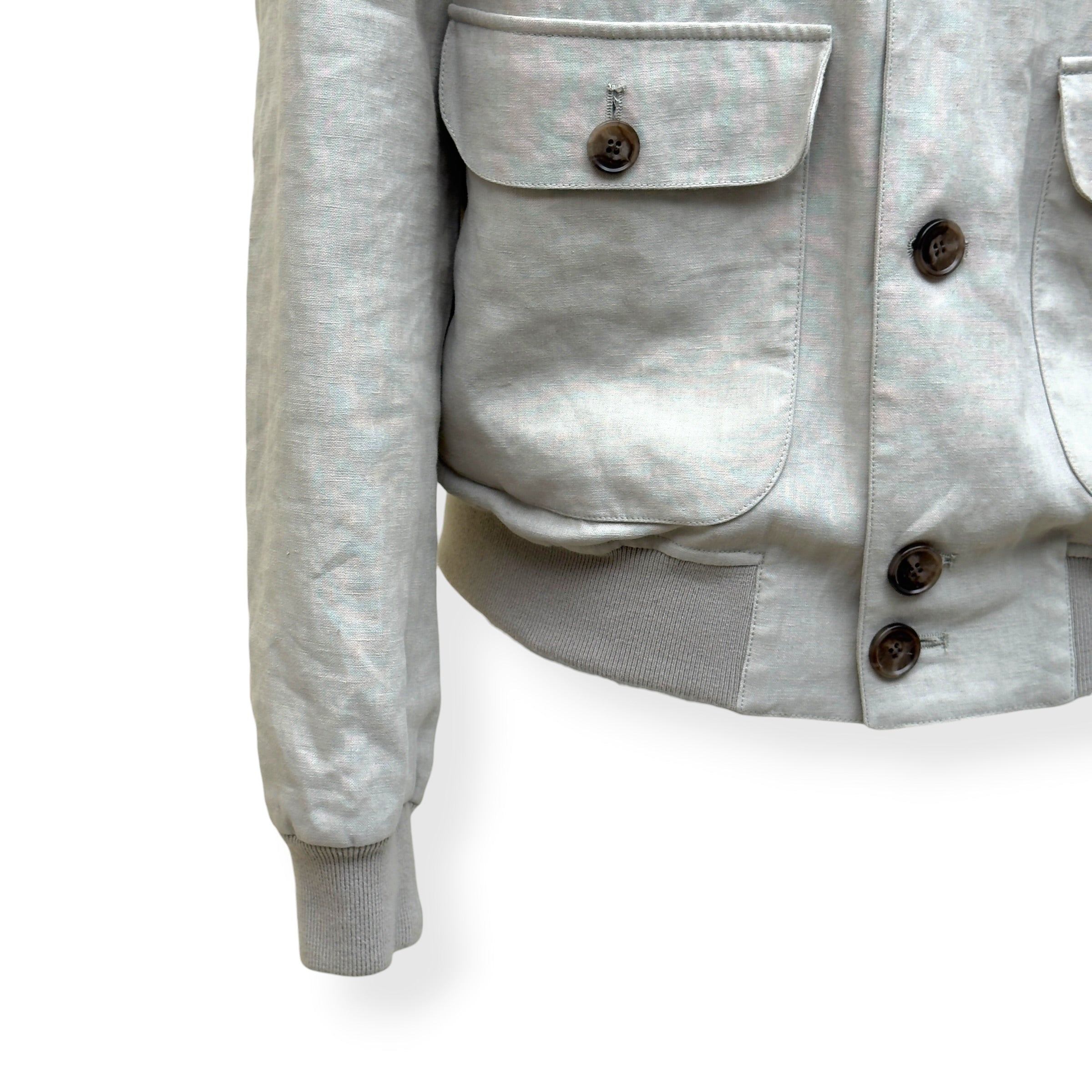 THOM SWEENEY LINEN BESPOKE BUTTON-UP JACKET STONE 50 / M
