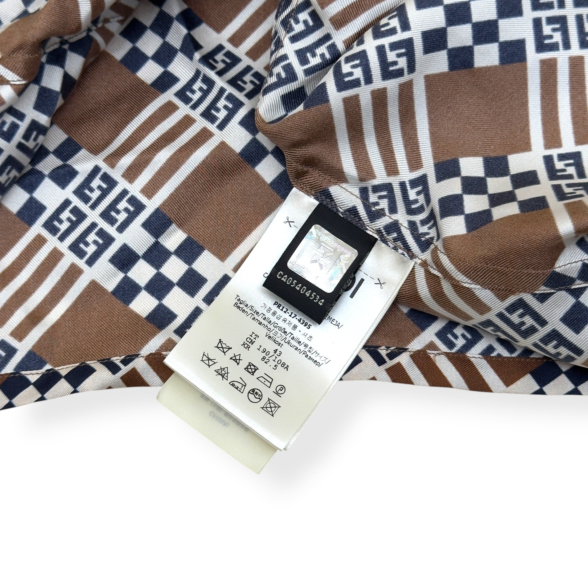 FENDI PRINTED MONOGRAM SILK SHIRT BROWN 43 / L