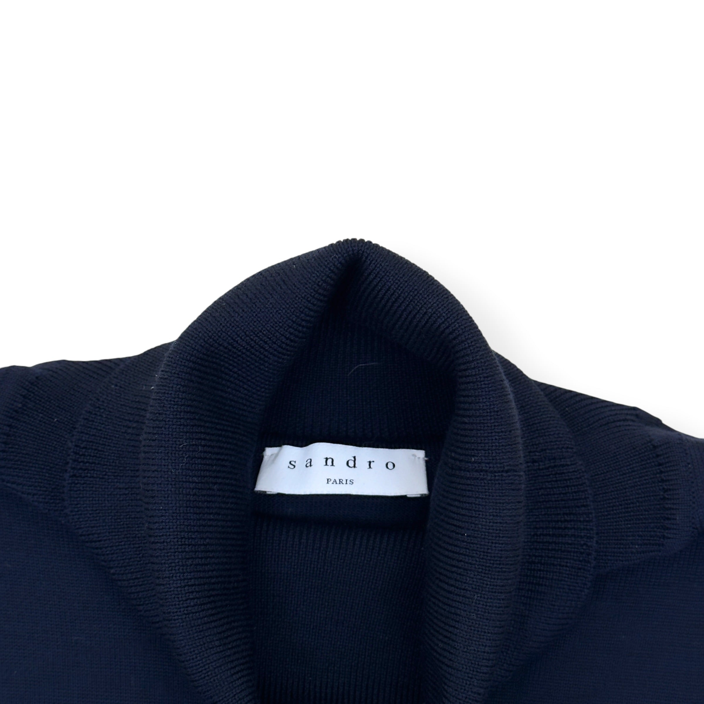 SANDRO PARIS WOOL ROLL NECK SWEATER NAVY L