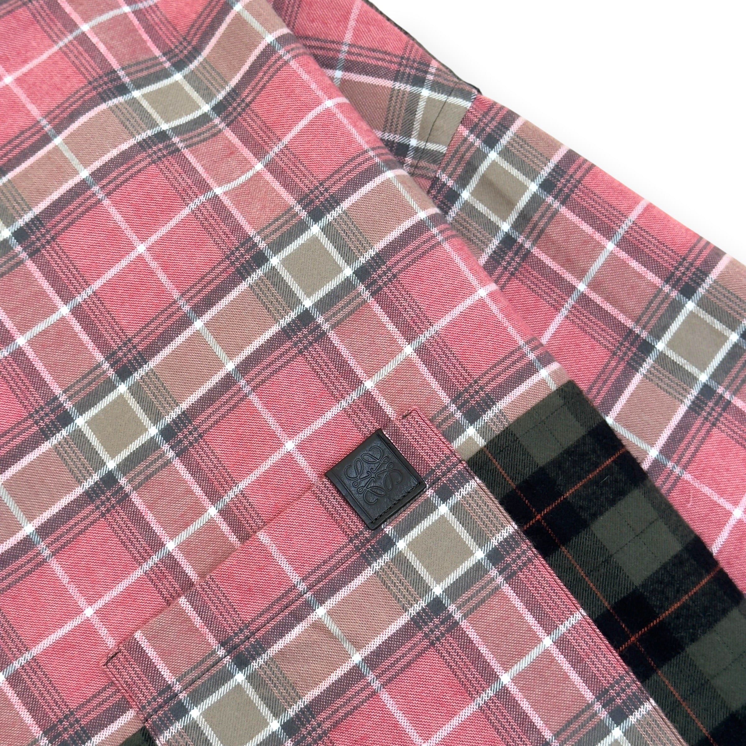 LOEWE PATCHWORK CHECK-PANEL COTTON SHIRT PINK / GREEN 38 / S