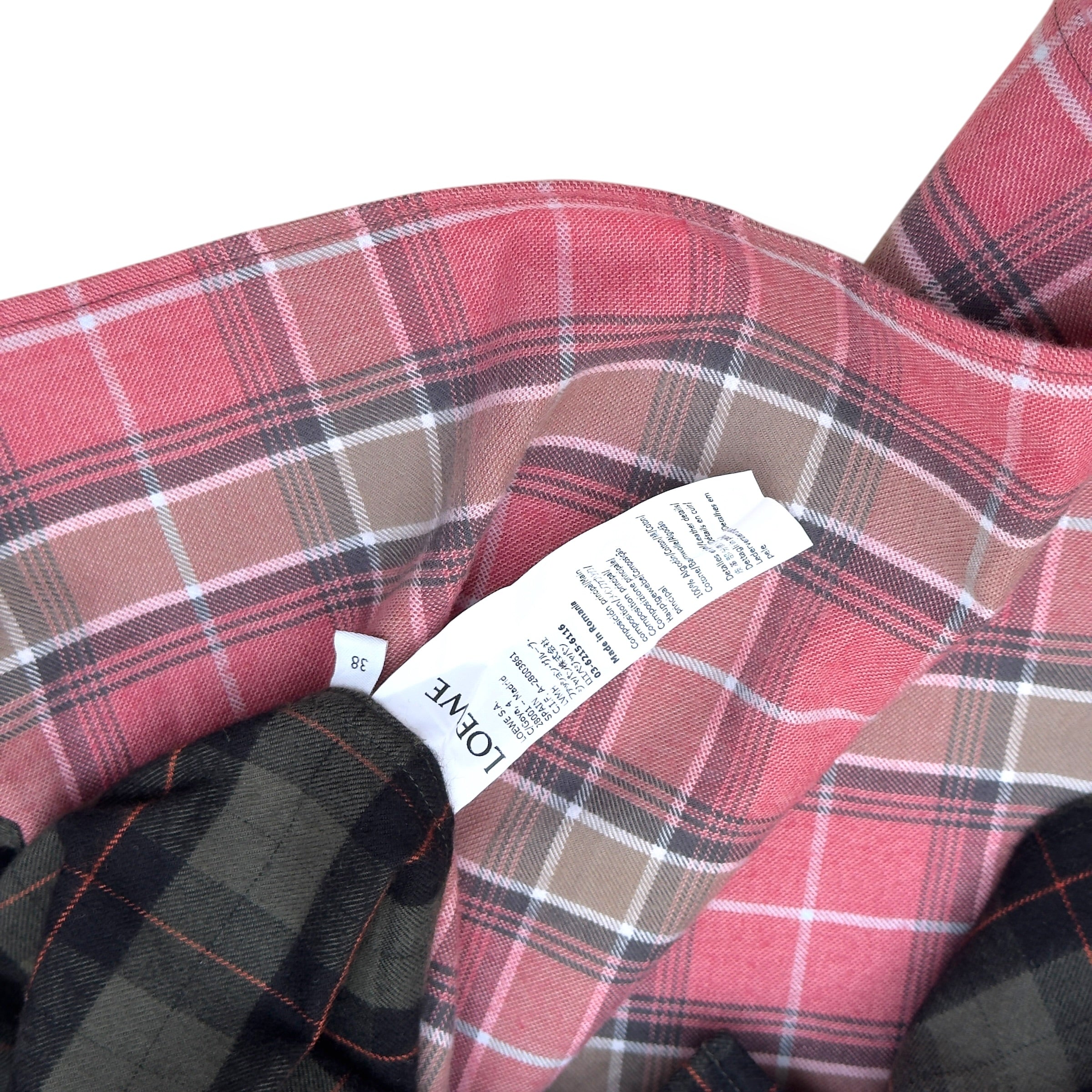 LOEWE PATCHWORK CHECK-PANEL COTTON SHIRT PINK / GREEN 38 / S