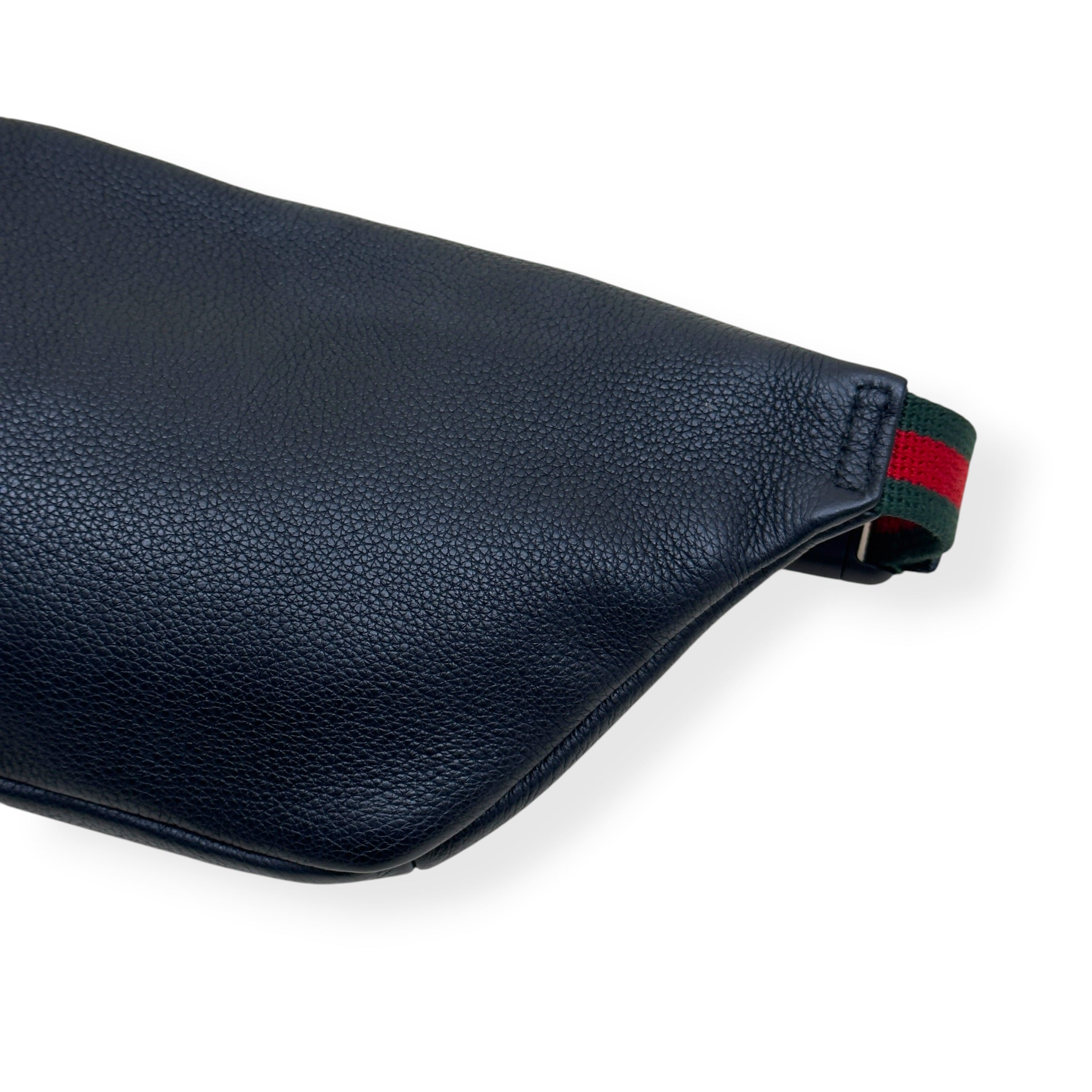GUCCI LEATHER LOGO PRINT BELT BAG BLACK O/S