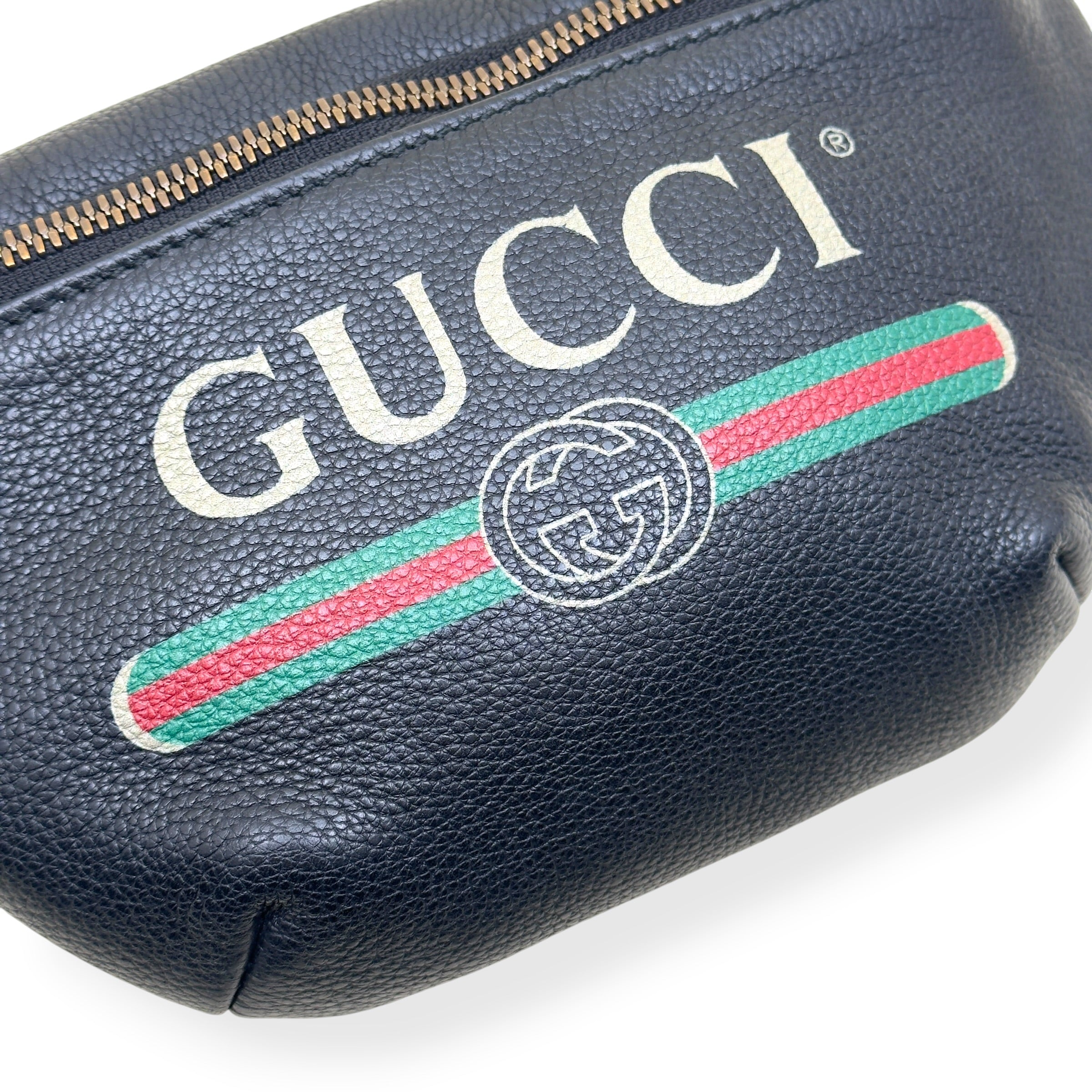 GUCCI LEATHER LOGO PRINT BELT BAG BLACK O/S