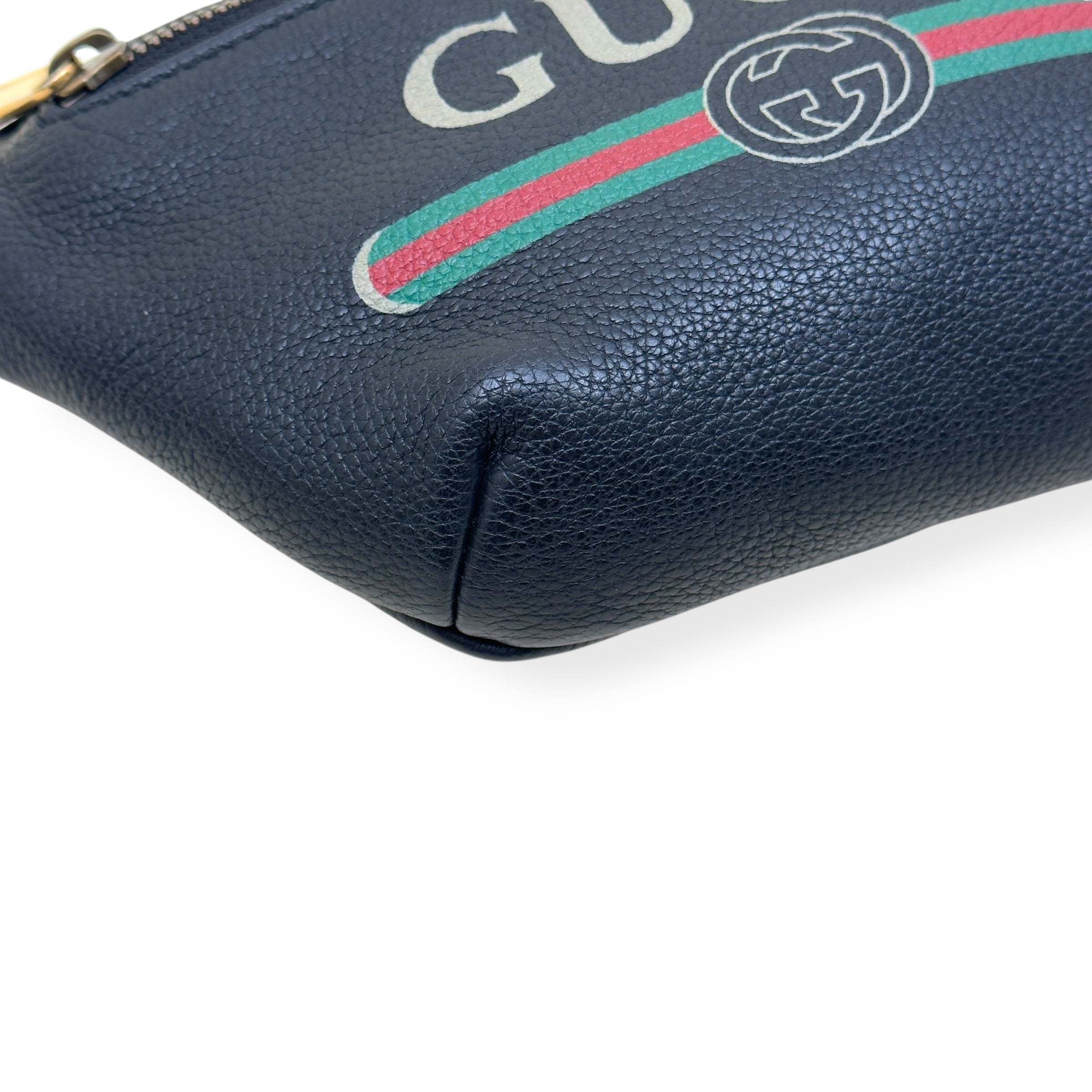 GUCCI LEATHER LOGO PRINT BELT BAG BLACK O/S