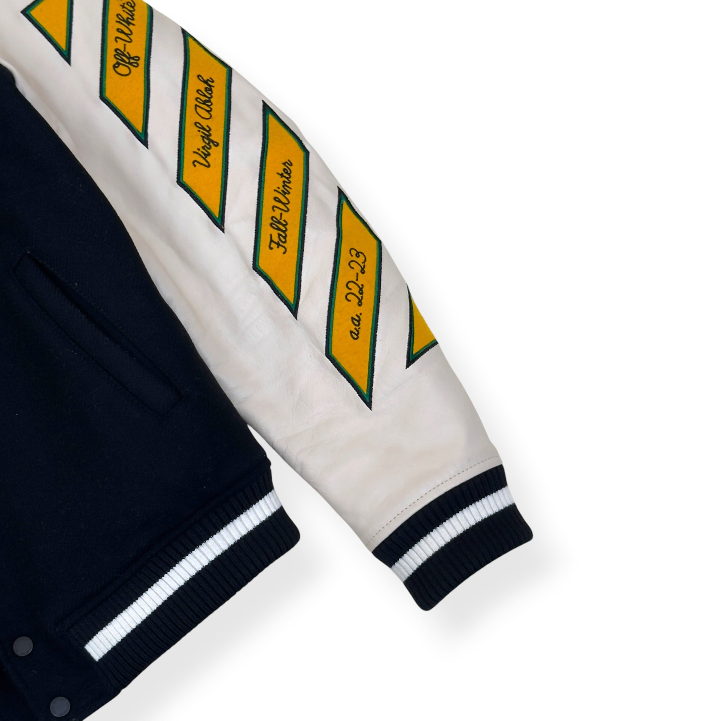 OFF-WHITE LOGO PATCH VARSITY JACKET BLACK / WHITE / YELLOW 52 / L