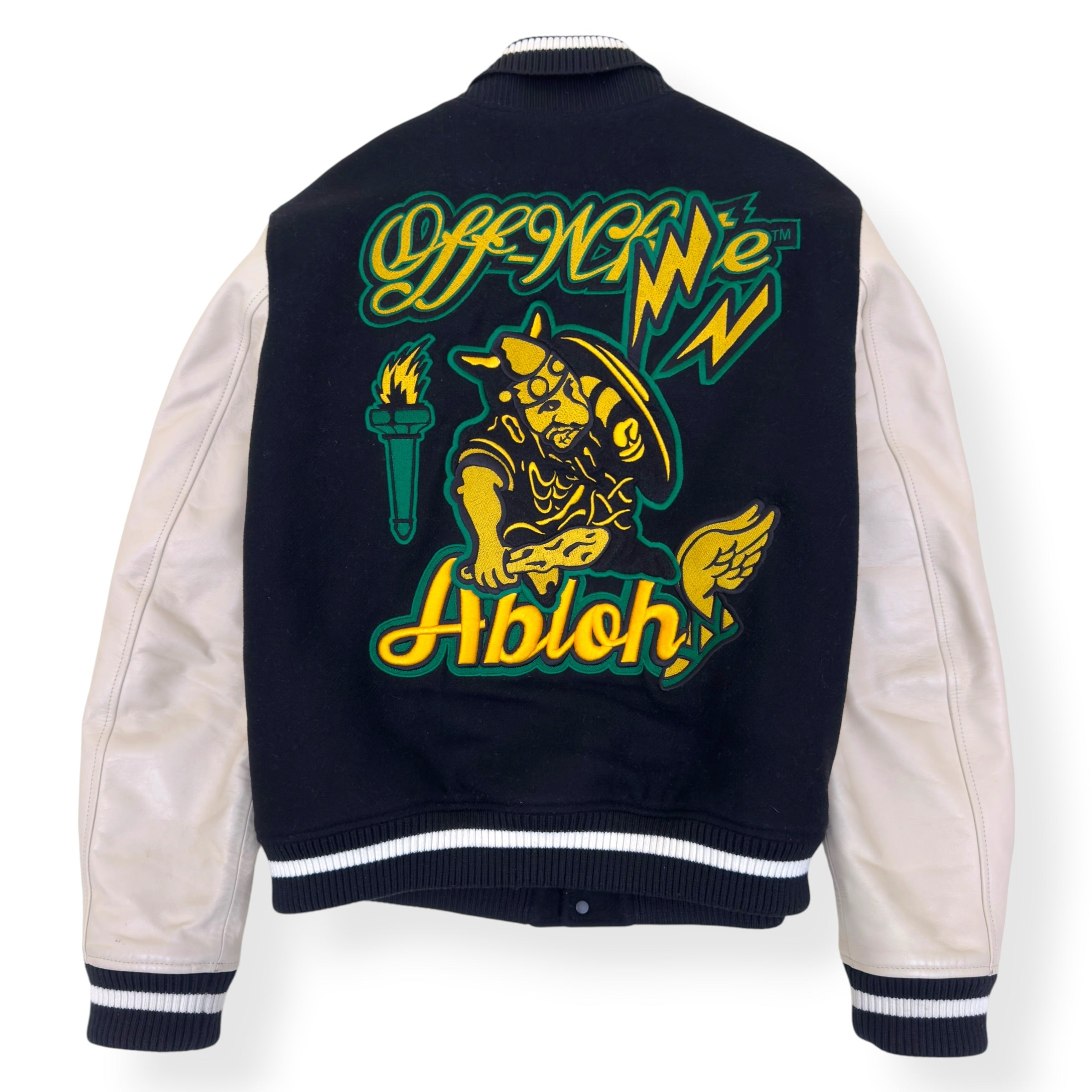 OFF-WHITE LOGO PATCH VARSITY JACKET BLACK / WHITE / YELLOW 52 / L