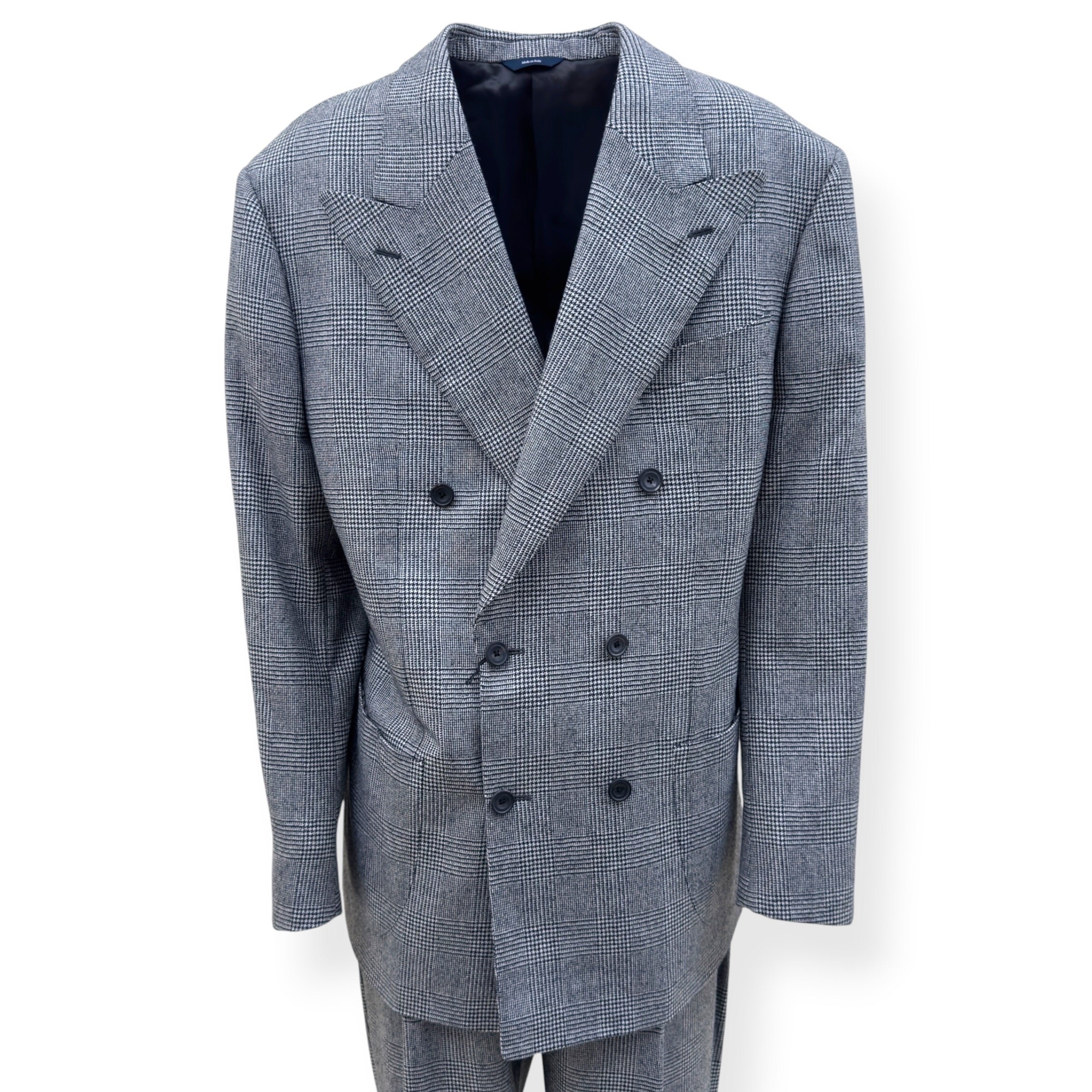 THOM SWEENEY DOUBLE BREASTED WOOL SUIT GREY CHECK 54 / XL