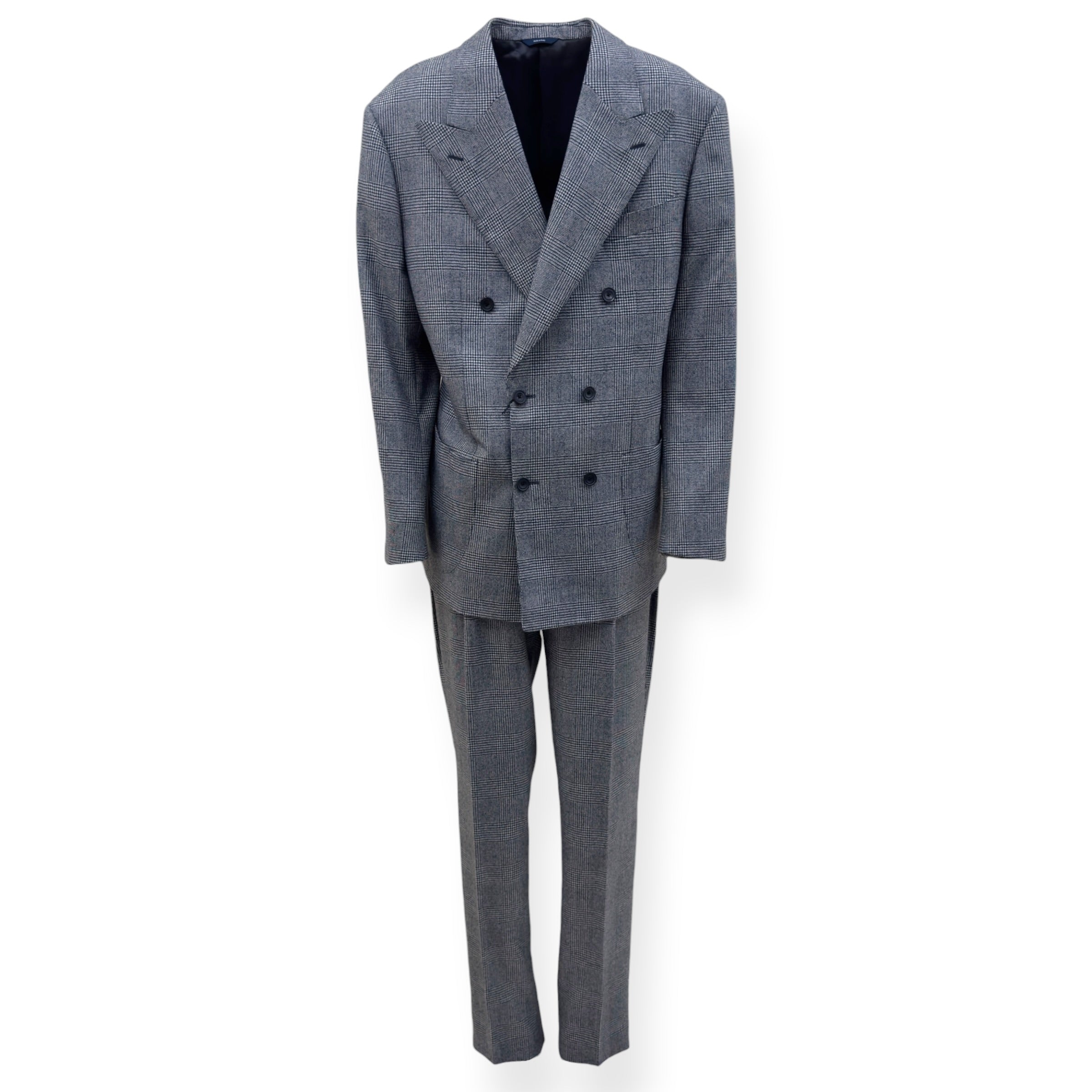THOM SWEENEY DOUBLE BREASTED WOOL SUIT GREY CHECK 54 / XL
