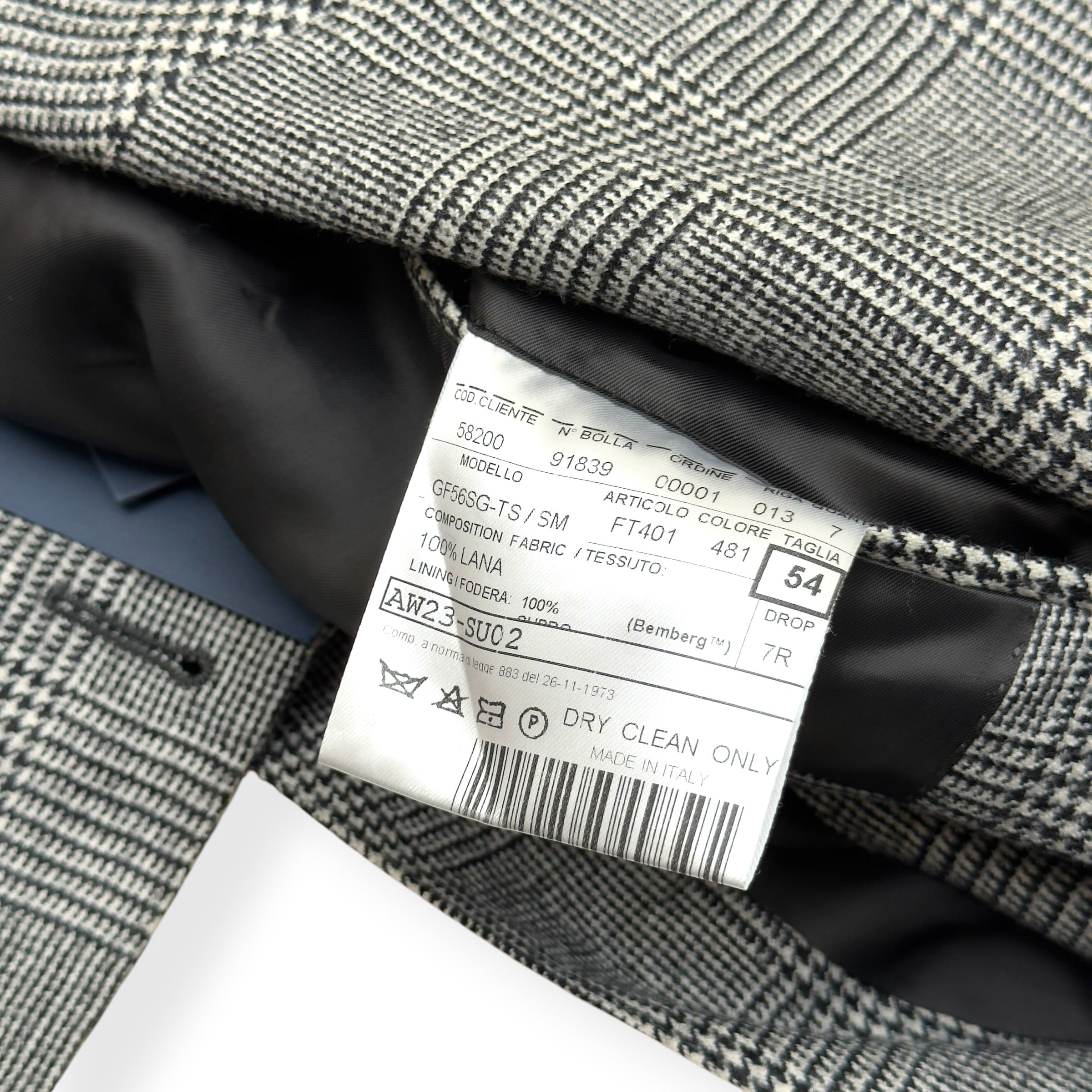 THOM SWEENEY DOUBLE BREASTED WOOL SUIT GREY CHECK 54 / XL
