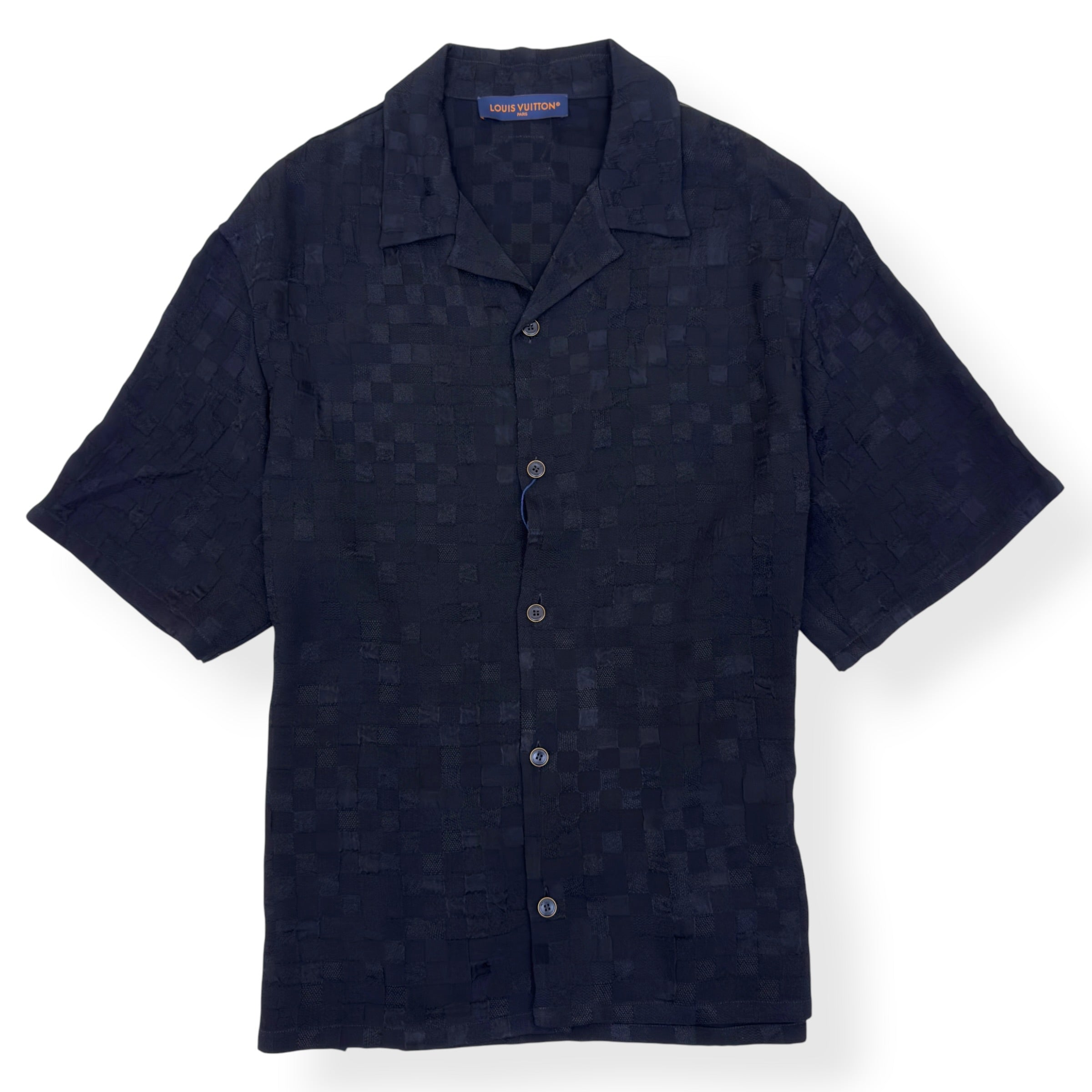 LOUIS VUITTON DAMOFLAGE JACQUARD SILK SHIRT BLACK XL