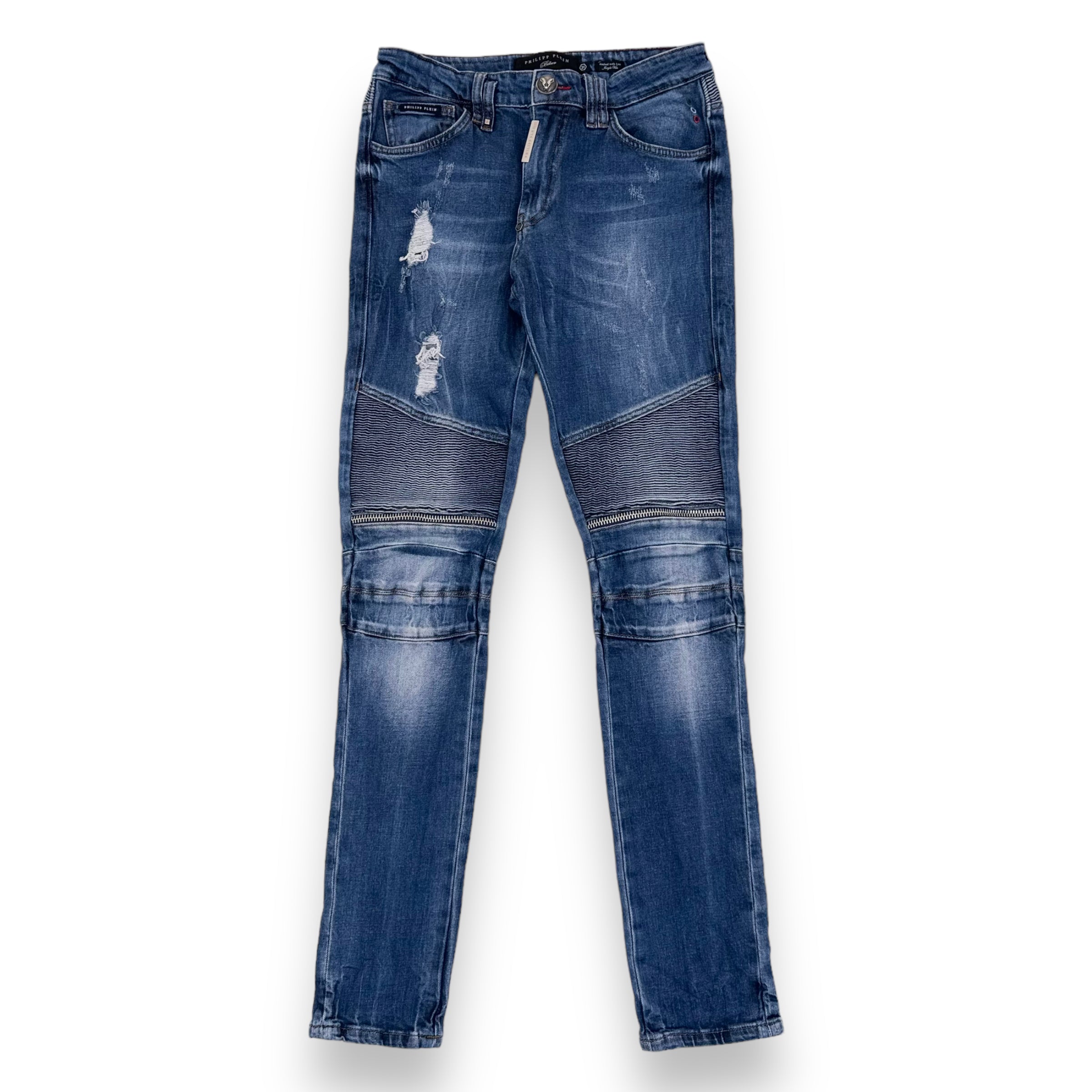 PHILIPP PLEIN BIKER DENIM JEANS BLUE 31W