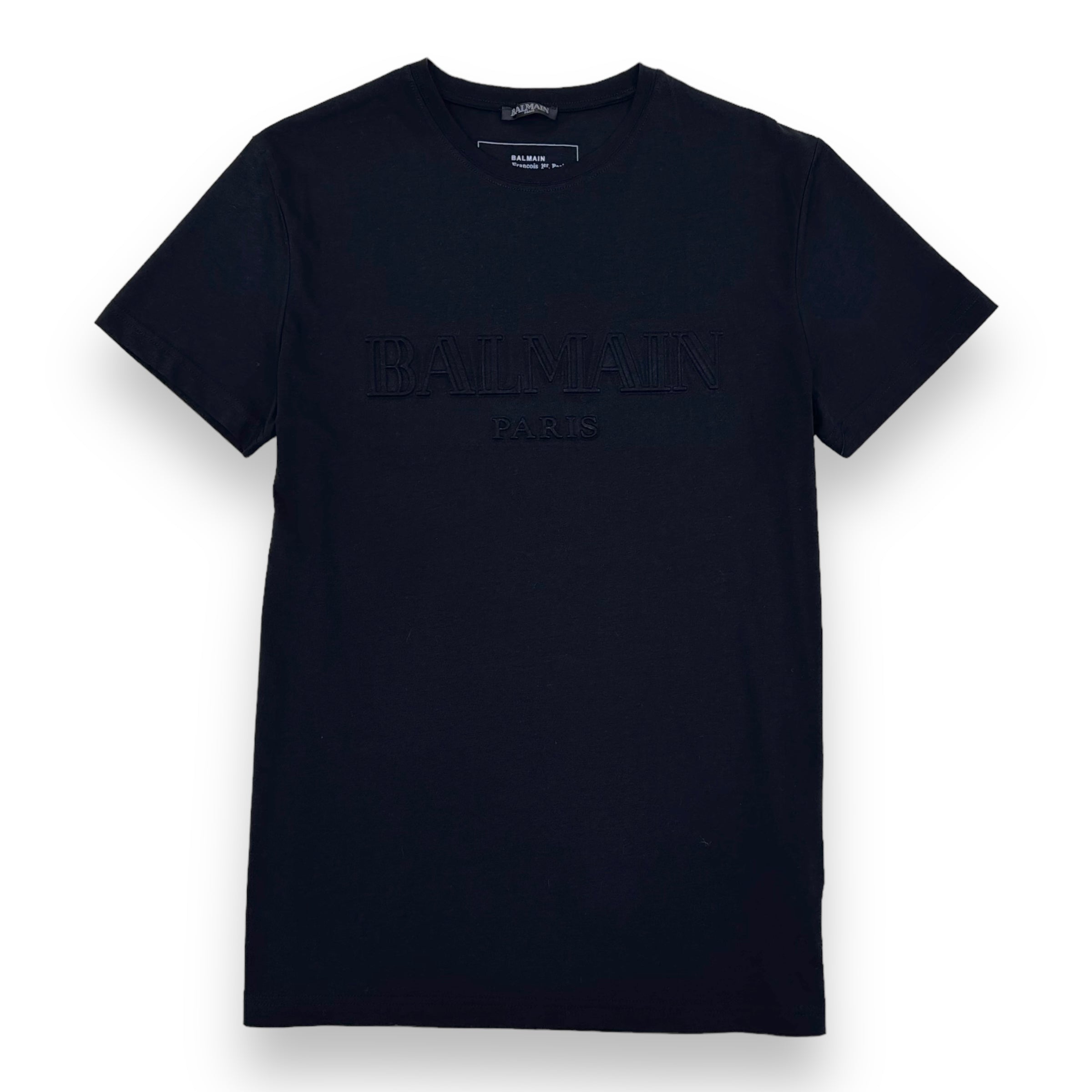 BALMAIN EMBOSSED LOGO COTTON T-SHIRT BLACK M