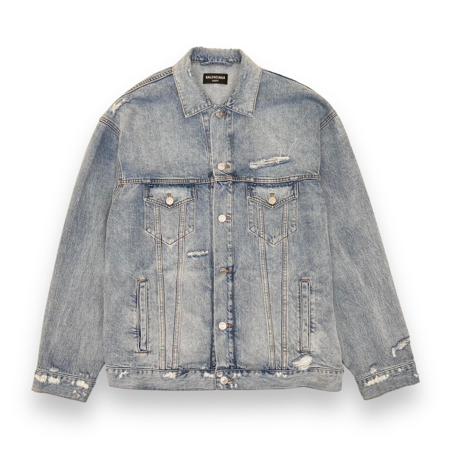 BALENCIAGA OVERSIZED BARCODE LOGO DENIM JACKET BLUE XS
