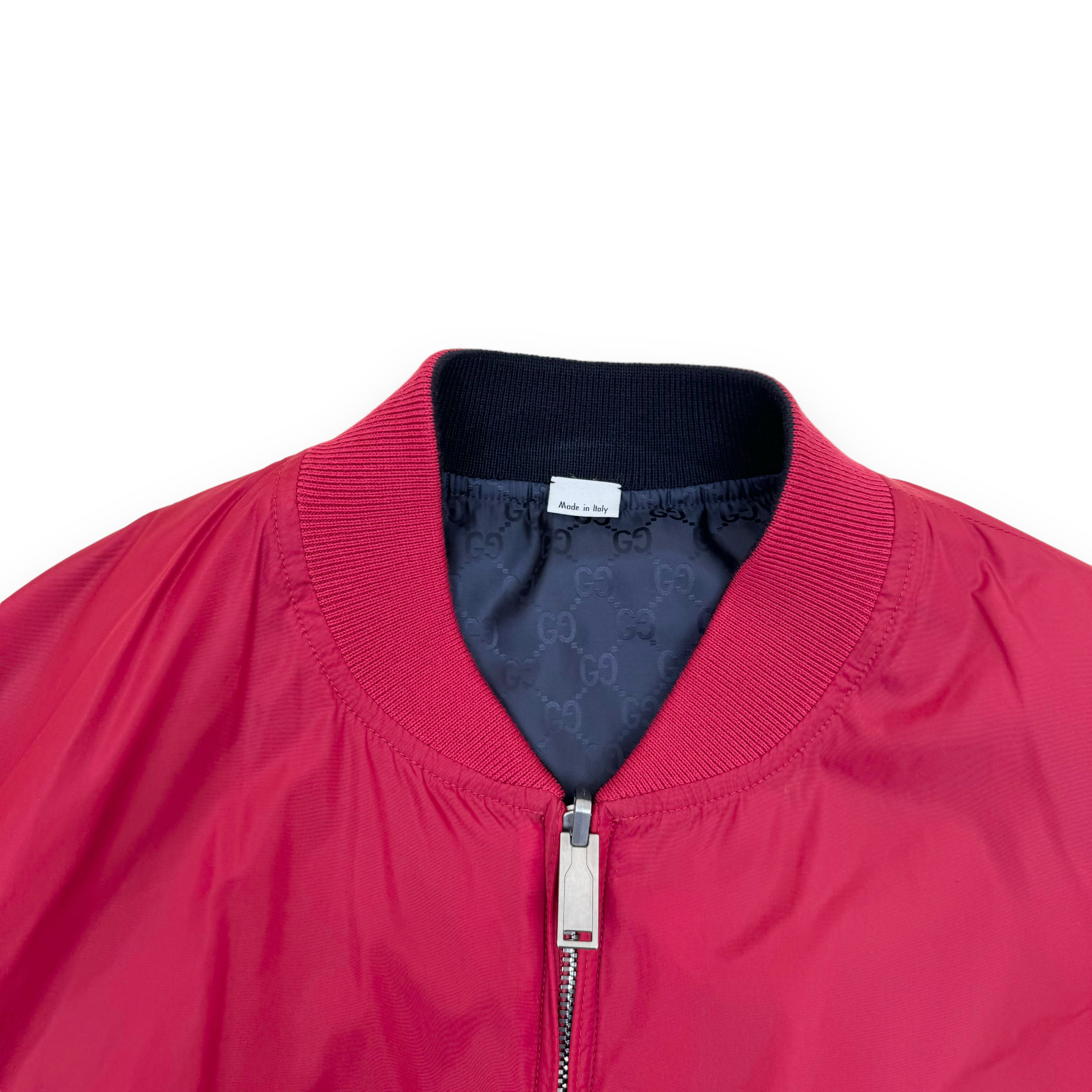 GUCCI GG REVERSIBLE MONOGRAM NYLON BOMBER JACKET RED / BLACK XL