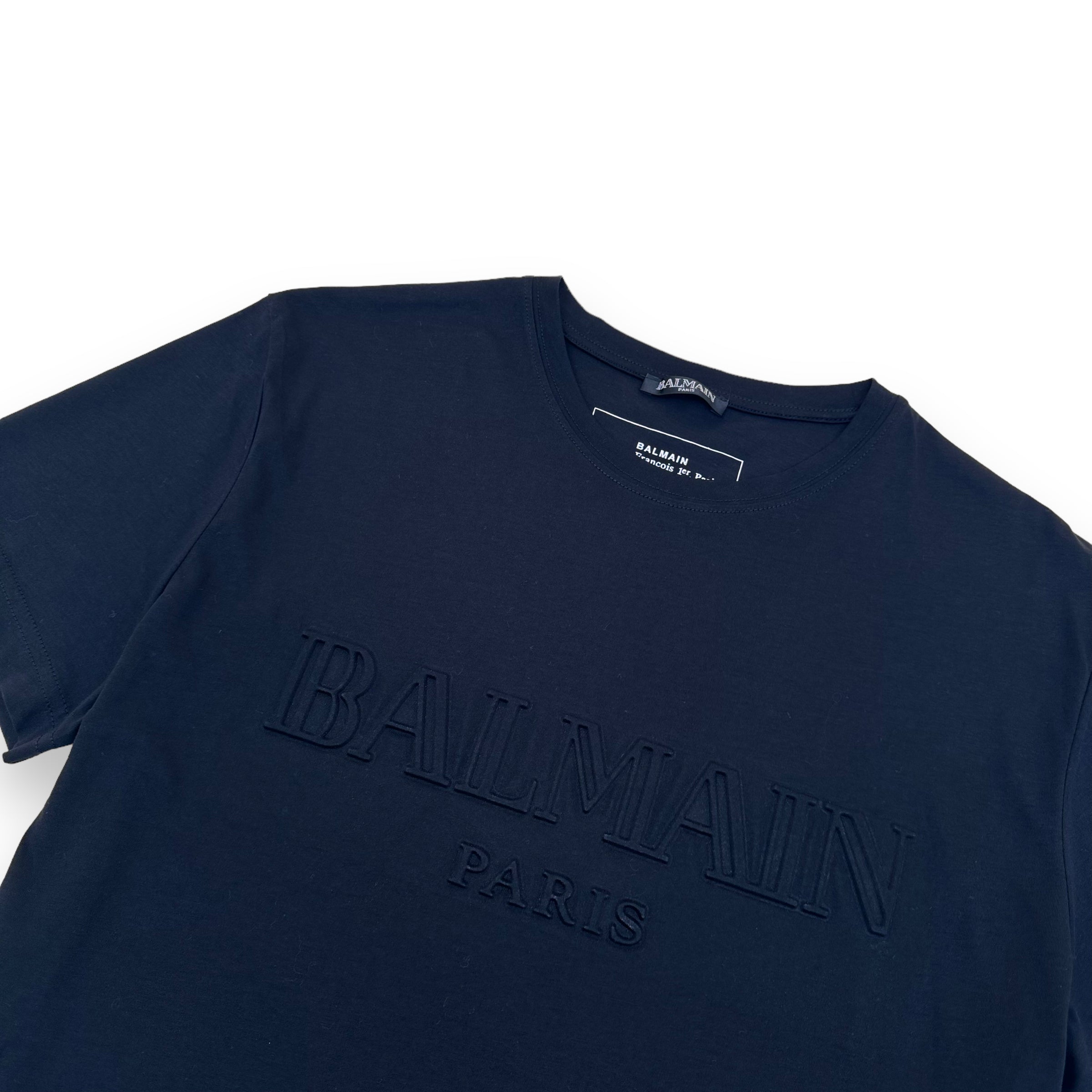 BALMAIN EMBOSSED LOGO COTTON T-SHIRT BLACK M