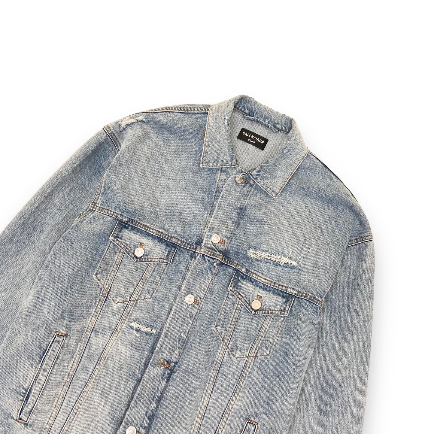 BALENCIAGA OVERSIZED BARCODE LOGO DENIM JACKET BLUE XS