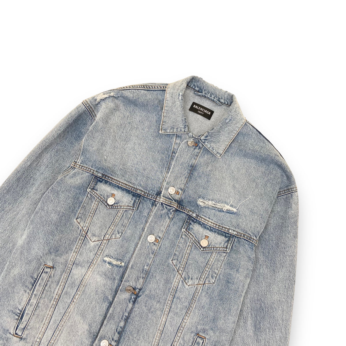 BALENCIAGA OVERSIZED BARCODE LOGO DENIM JACKET BLUE XS