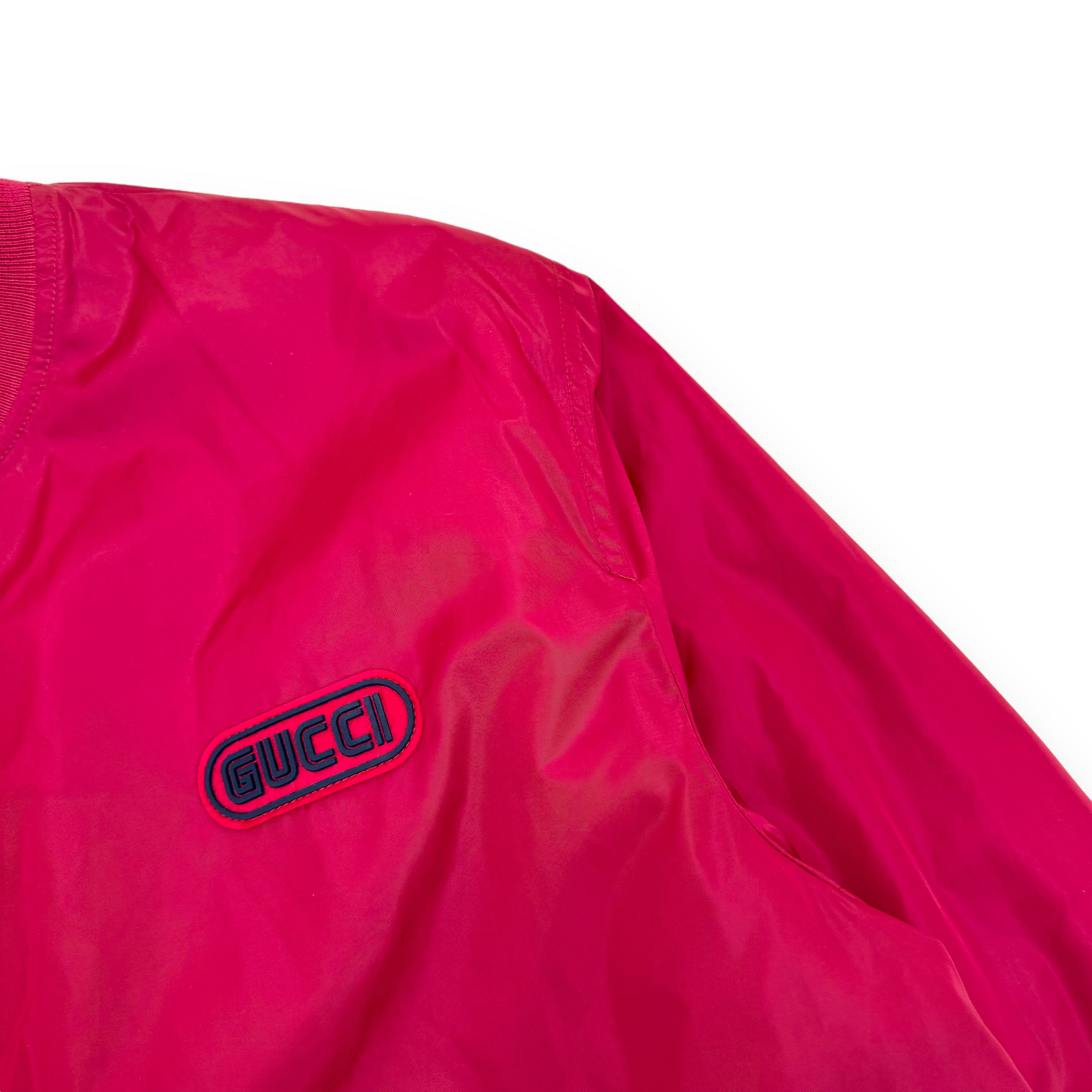 GUCCI GG REVERSIBLE MONOGRAM NYLON BOMBER JACKET RED / BLACK XL