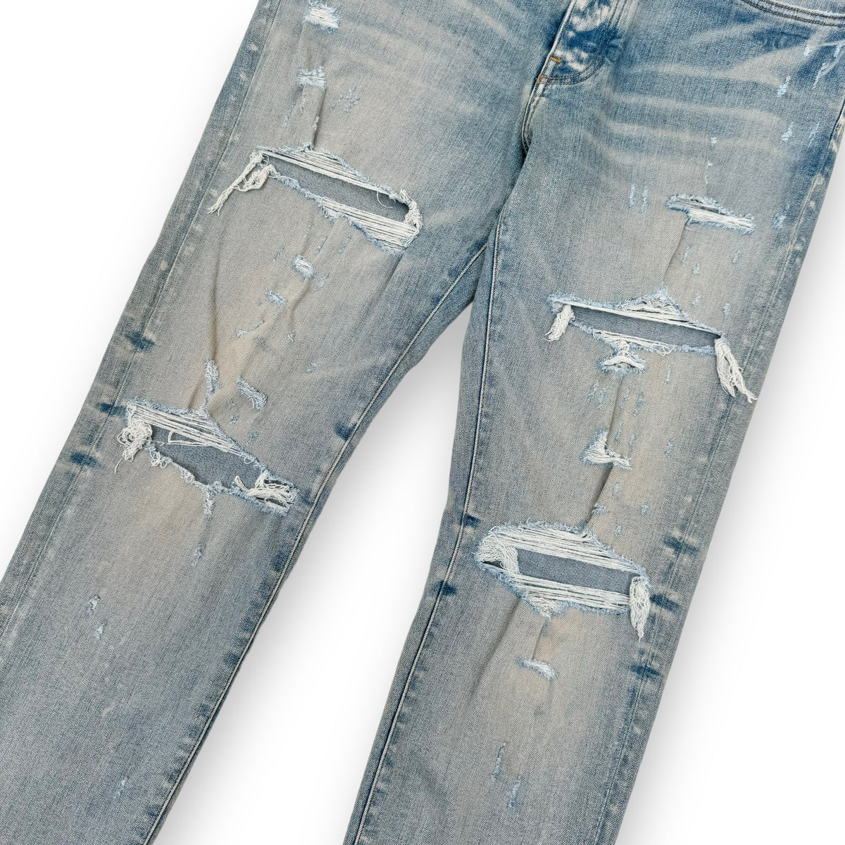 AMIRI THRASHER PLUS STRETCH-DENIM DISTRESSED JEANS BLUE 36W