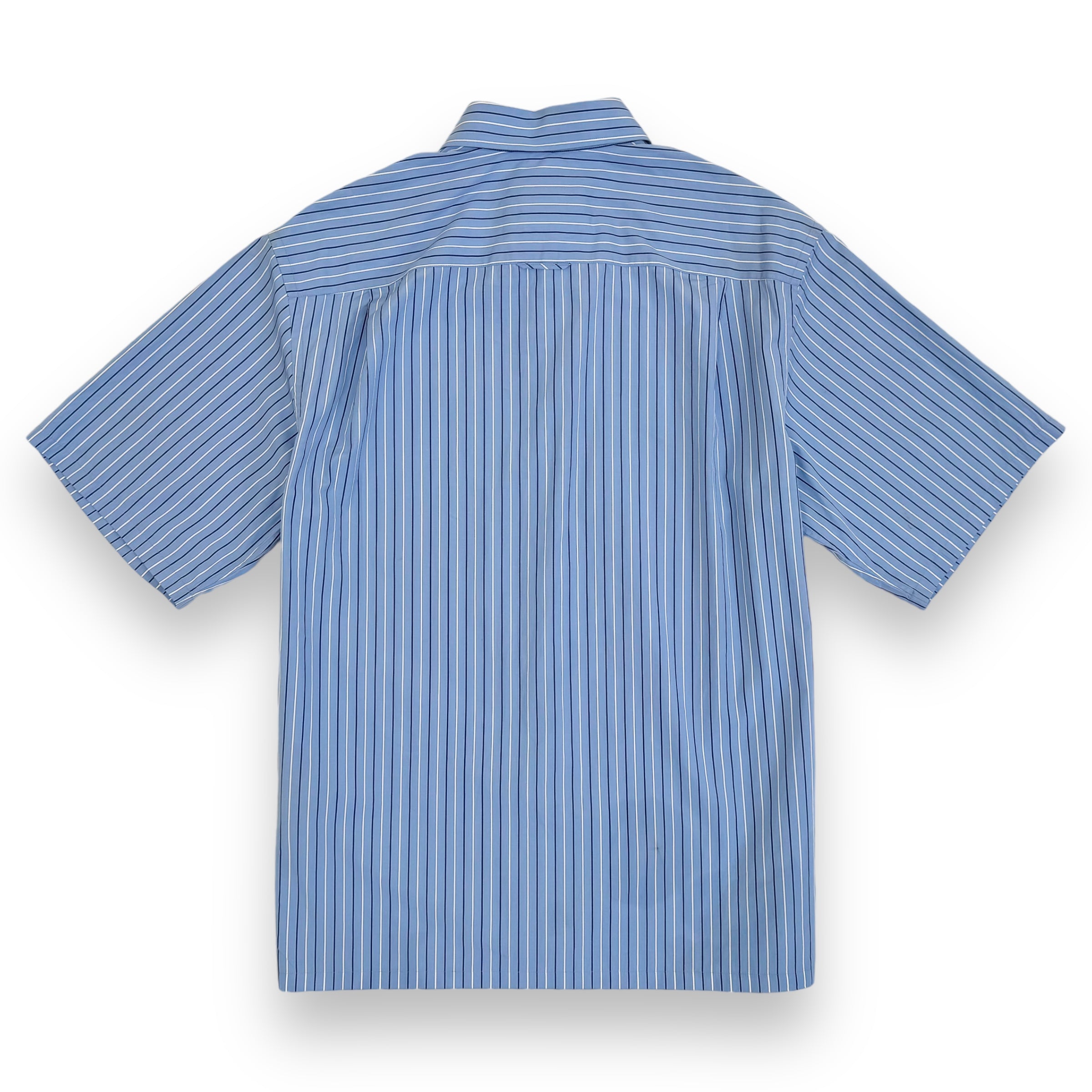 PRADA STRIPED LOGO PATCH COTTON SHORT SLEEVE SHIRT BLUE M
