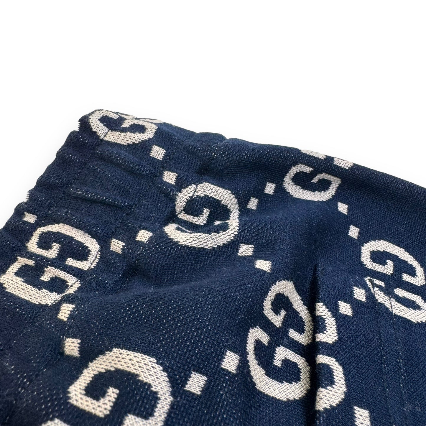 GUCCI GG TAPERED STRIPED LOGO-INTARSIA COTTON TRACK PANTS NAVY L