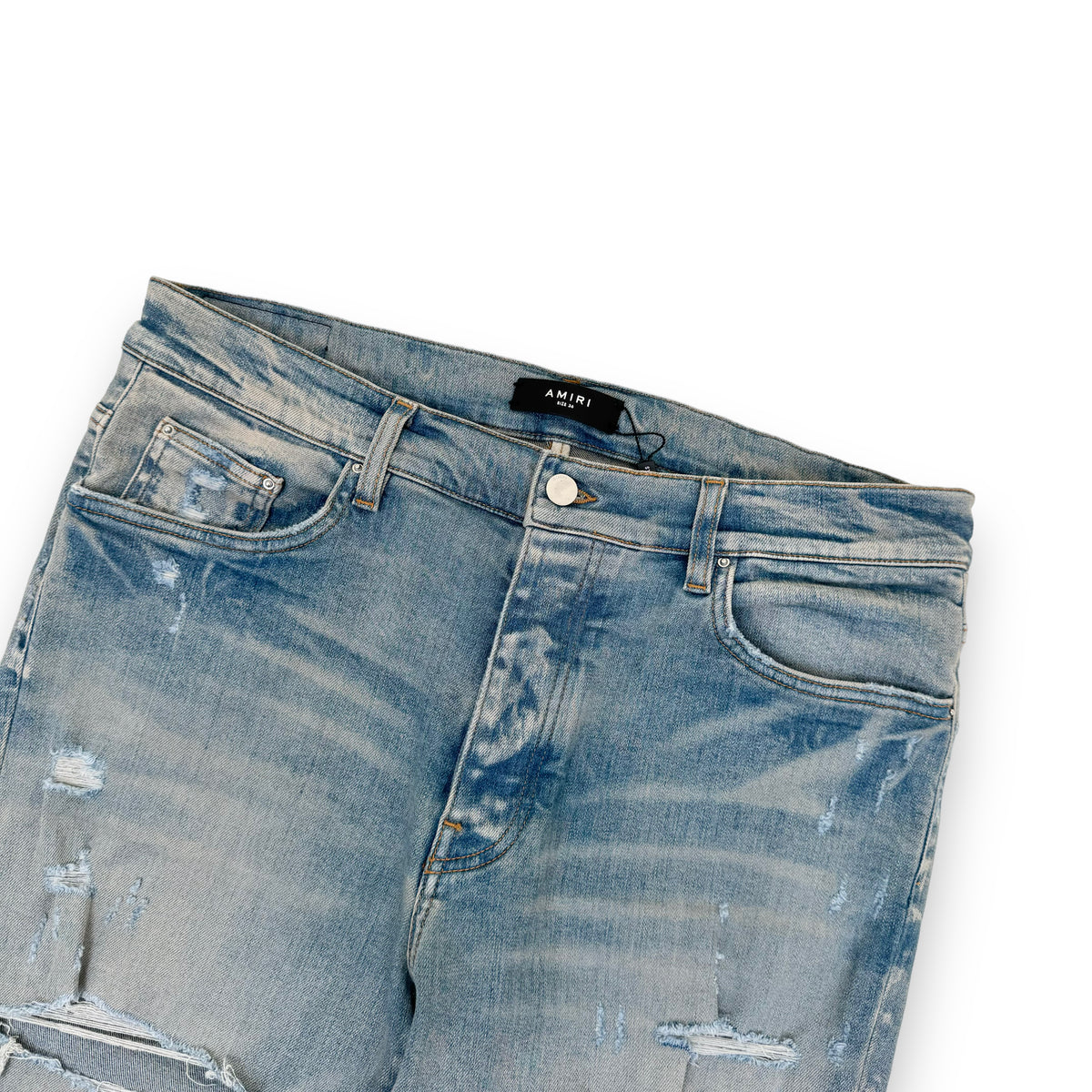 AMIRI THRASHER PLUS STRETCH-DENIM DISTRESSED JEANS BLUE 36W