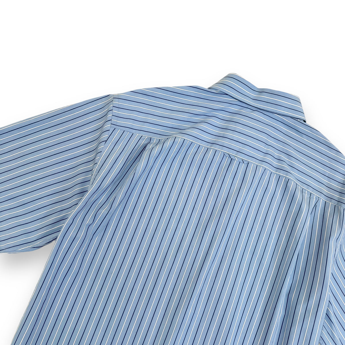 PRADA STRIPED LOGO PATCH COTTON SHORT SLEEVE SHIRT BLUE M