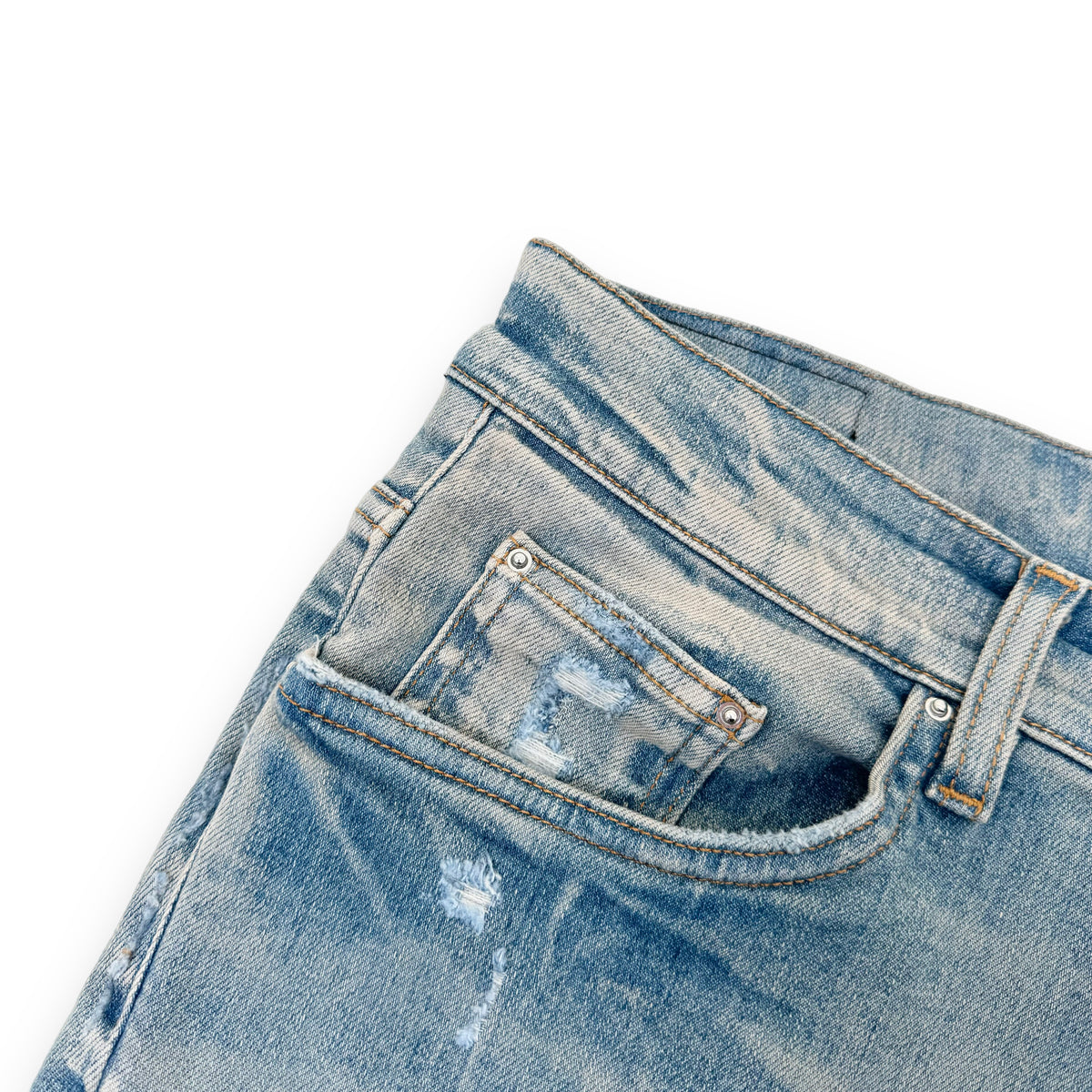 AMIRI THRASHER PLUS STRETCH-DENIM DISTRESSED JEANS BLUE 36W