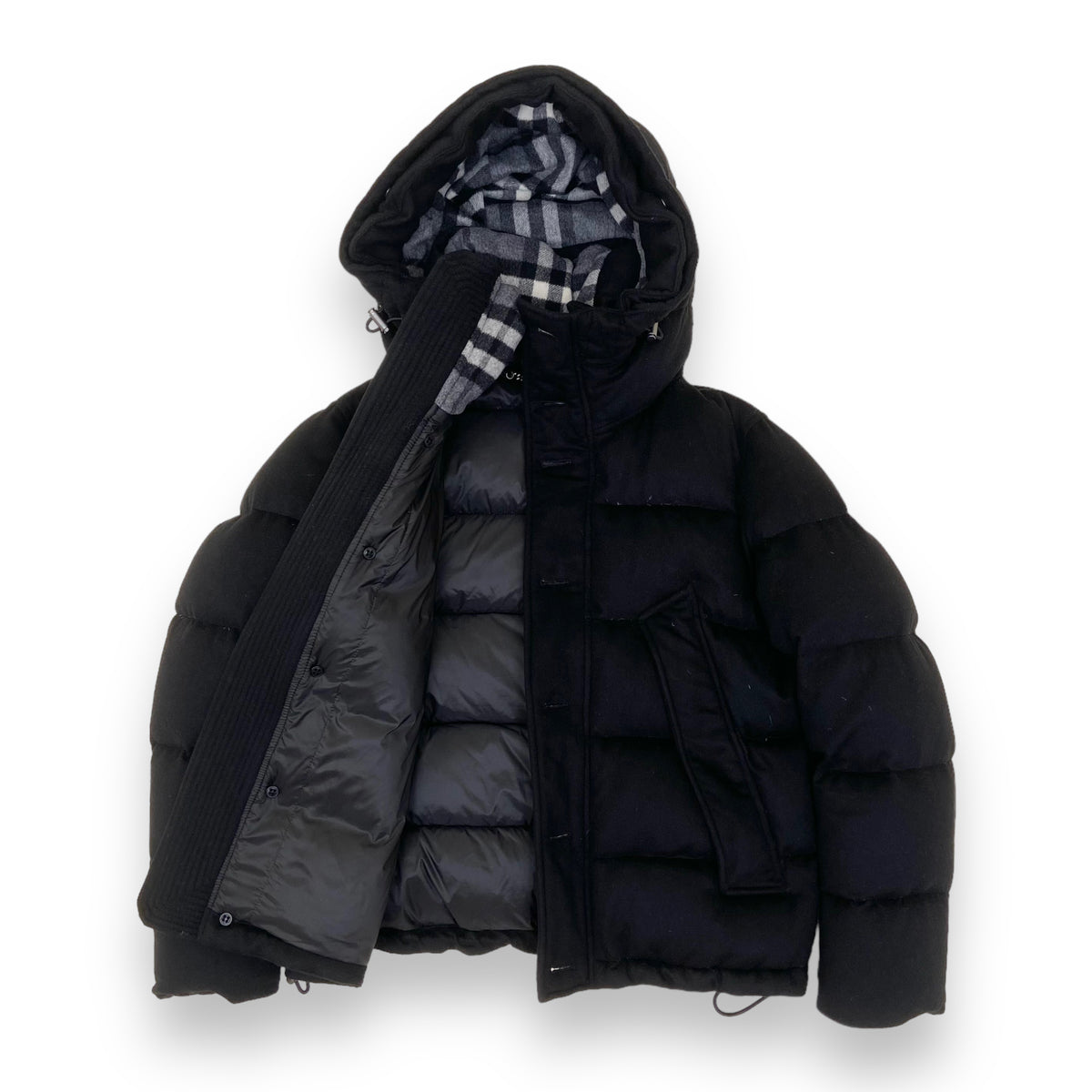 BURBERRY DOWN FILLED CASHMERE PUFFER JACKET BLACK XS