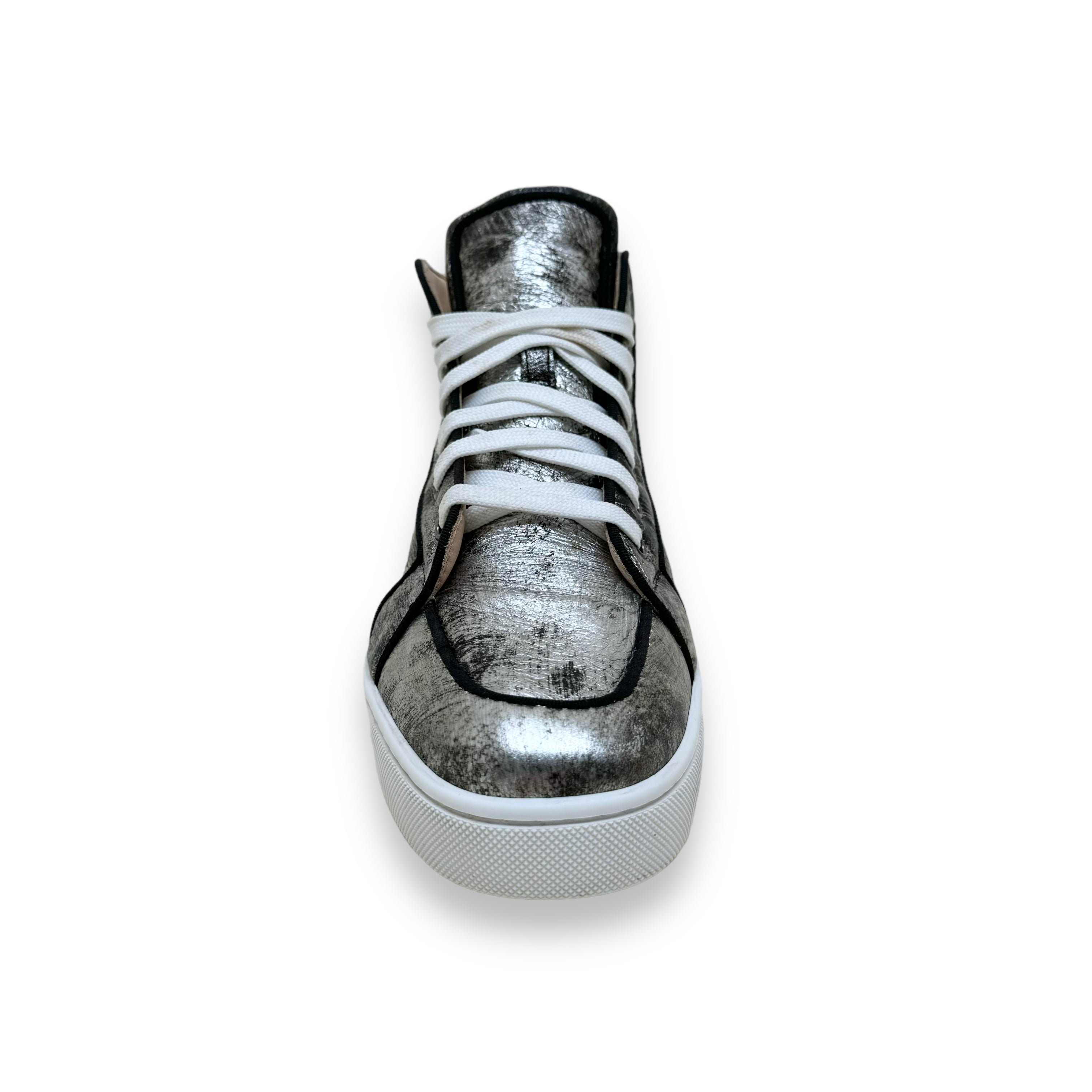 CHRISTIAN LOUBOUTIN HIGH TOP SNEAKERS SILVER UK9