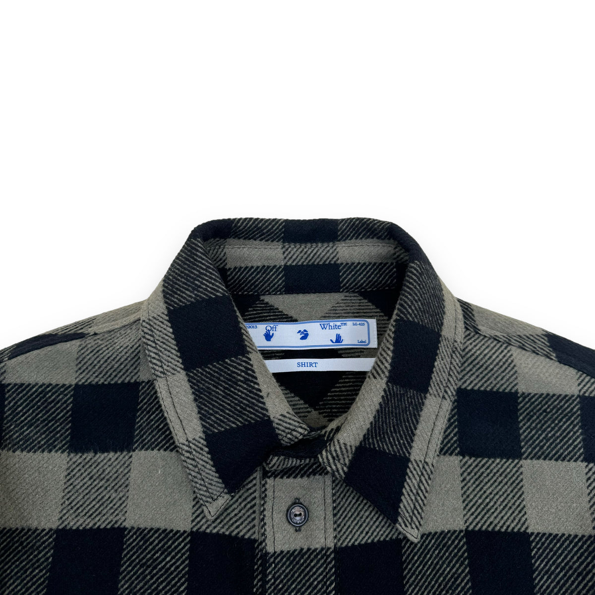 OFF-WHITE CHECKED LOGO EMBROIDERED FLANNEL SHIRT GREEN / BLACK L