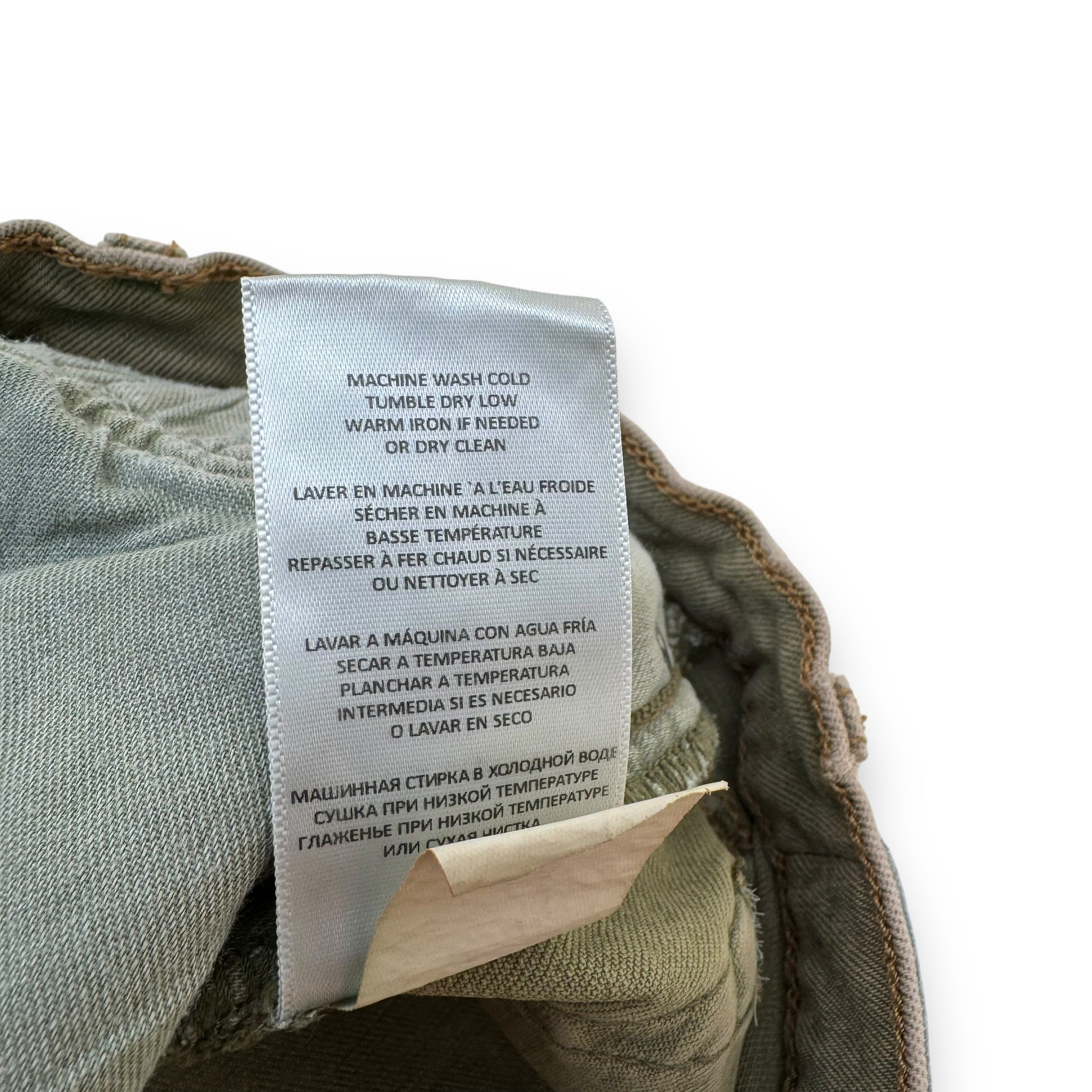 RE-DONE 70’S HIGH RISE STOVE PIPE RAW WASHED DENIM JEANS GREEN 27”