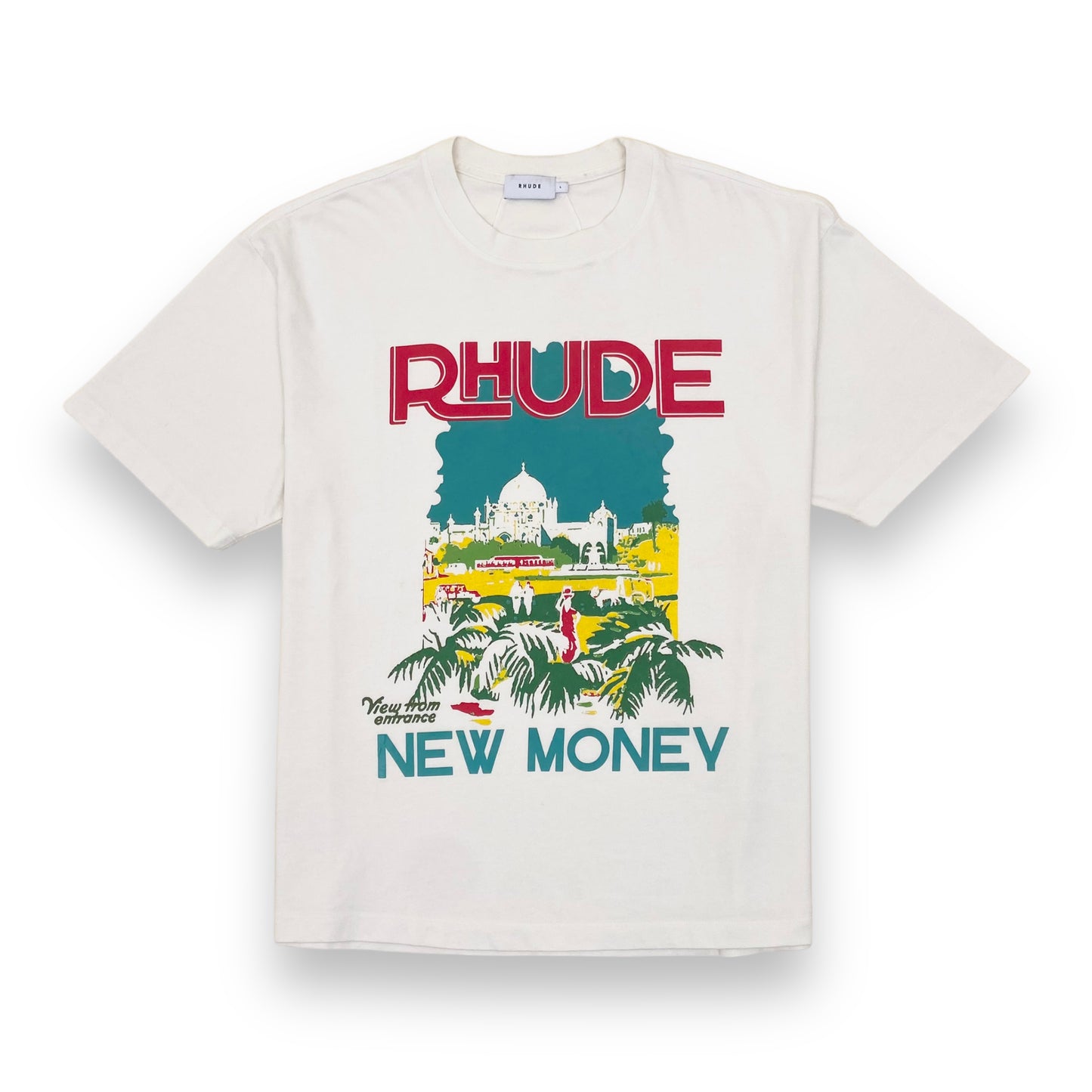 RHUDE NEW MONEY CREAM GRAPHIC PRINT T-SHIRT