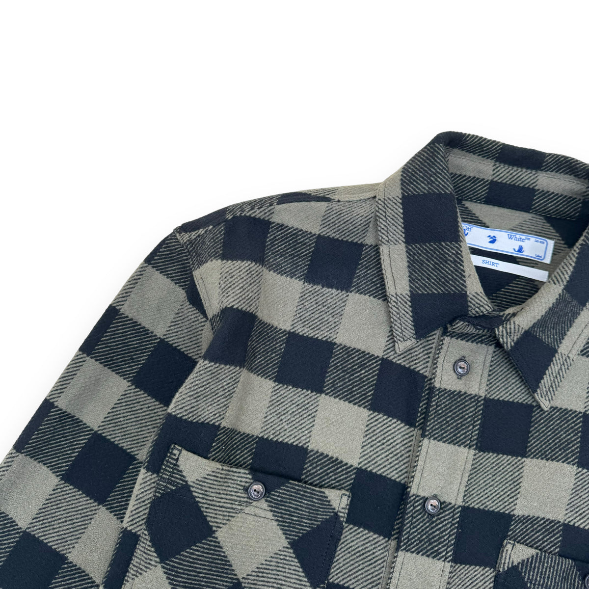 OFF-WHITE CHECKED LOGO EMBROIDERED FLANNEL SHIRT GREEN / BLACK L
