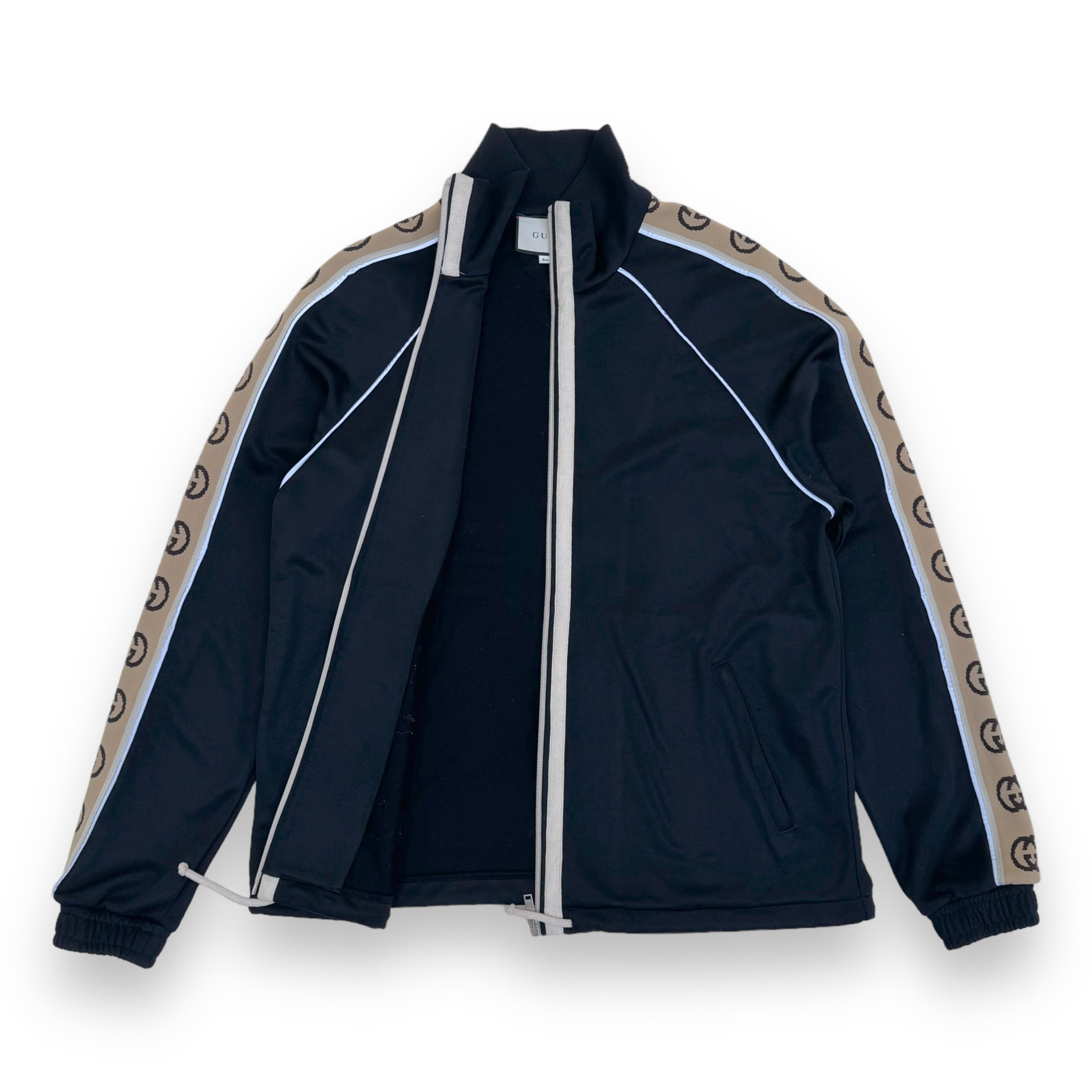 GUCCI LOGO JACQUARD WEBBING-TRIMMED TECH-JERSEY TRACK JACKET BLACK S
