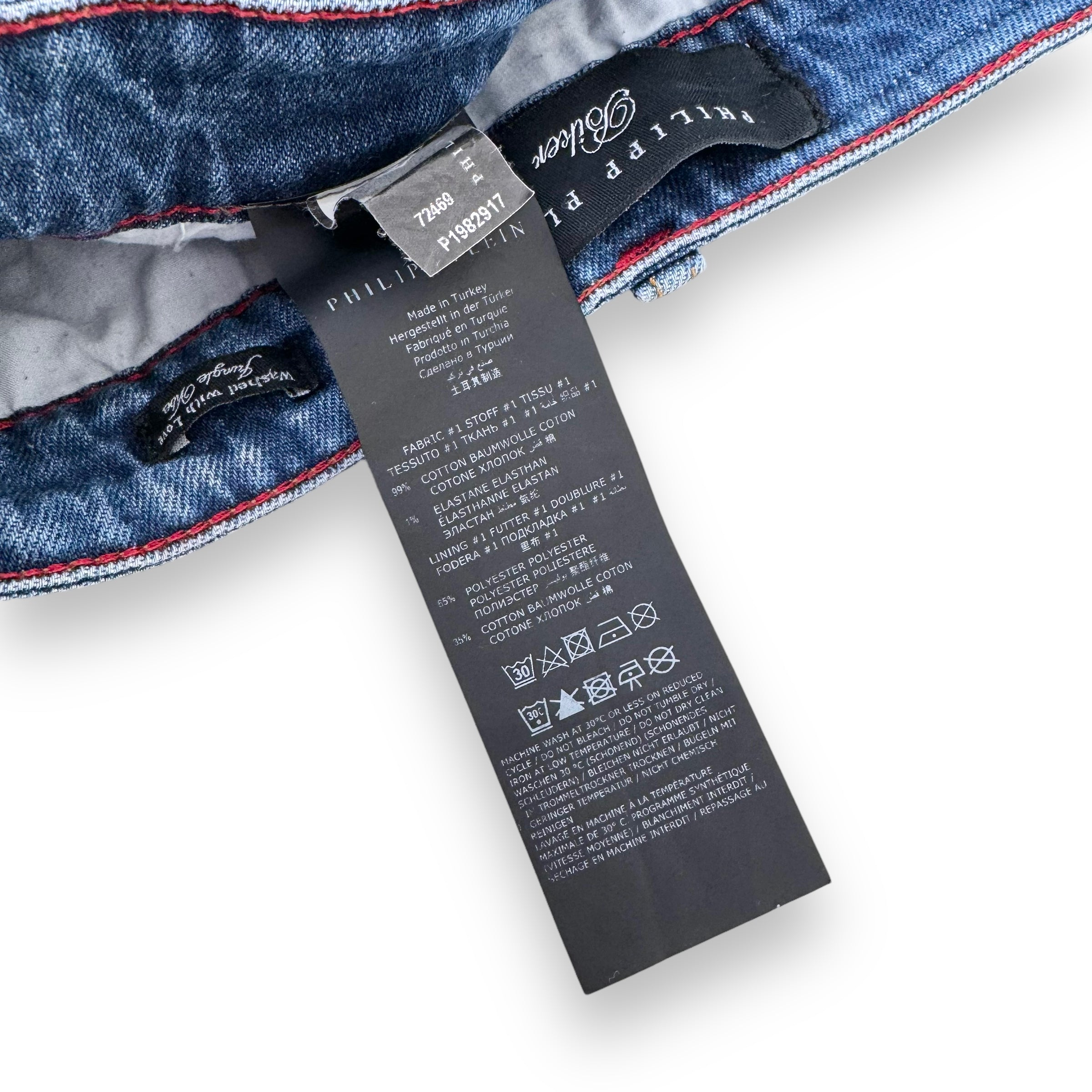 PHILIPP PLEIN BIKER DENIM JEANS BLUE 31W