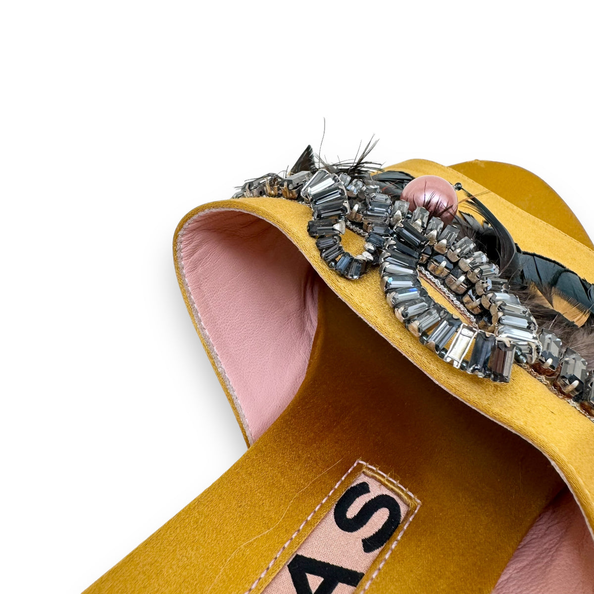 ROCHAS BONITA CRYSTAL AND PLUME EMBELLISHED SANDALS GOLD UK8