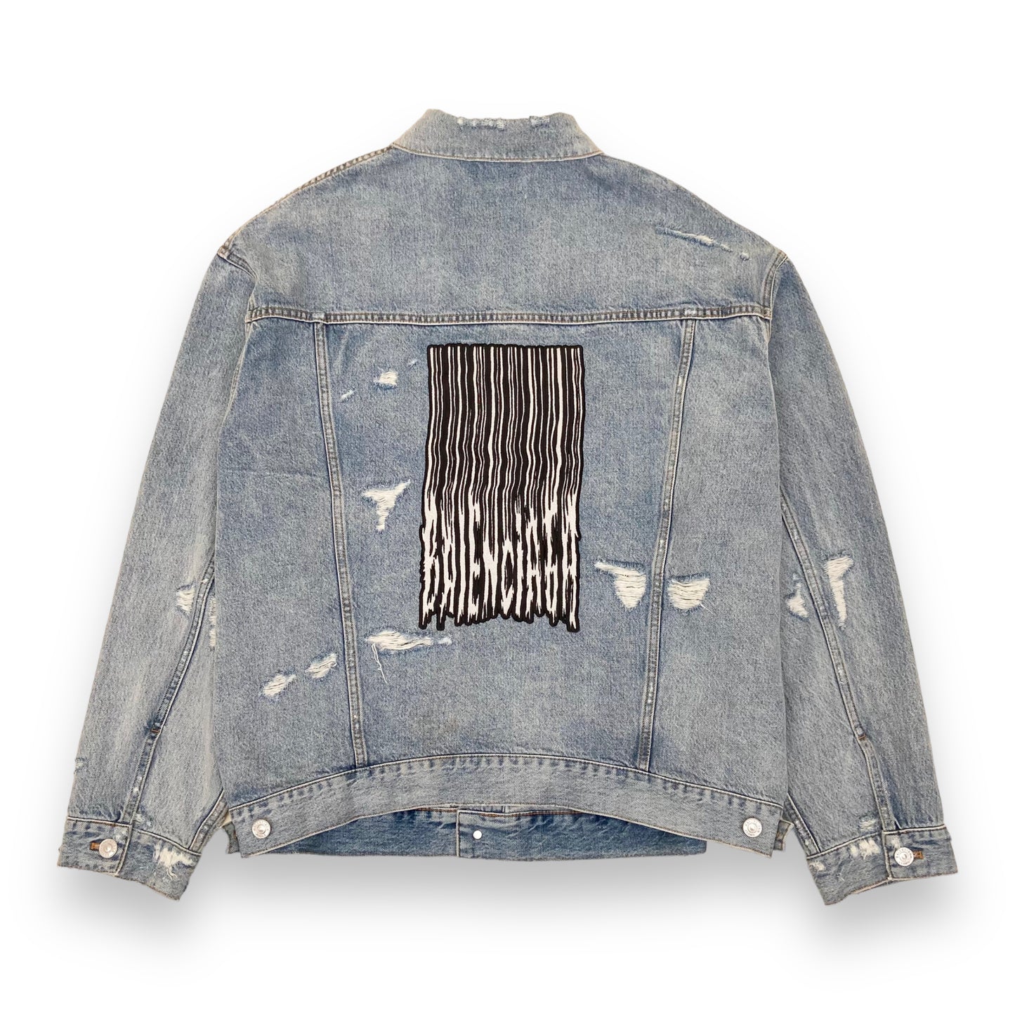 BALENCIAGA OVERSIZED BARCODE LOGO DENIM JACKET BLUE XS