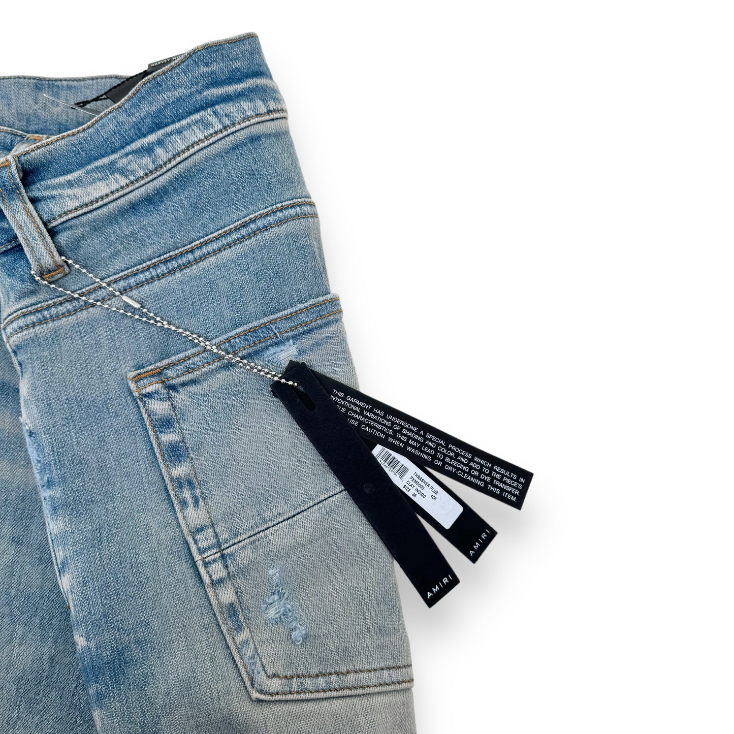 AMIRI THRASHER PLUS STRETCH-DENIM DISTRESSED JEANS BLUE 36W