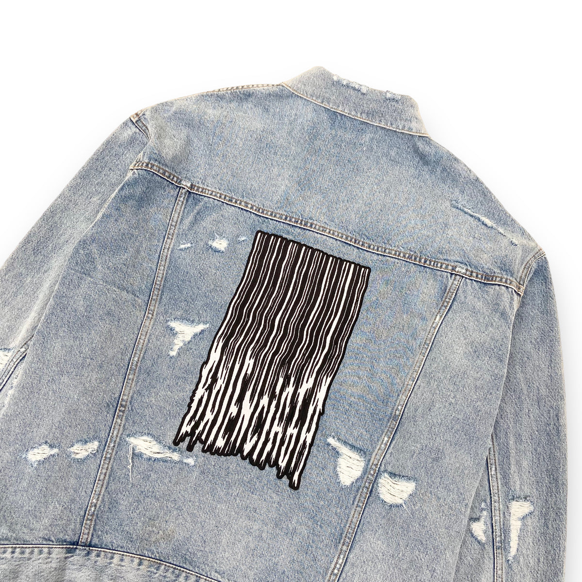 BALENCIAGA OVERSIZED BARCODE LOGO DENIM JACKET BLUE XS
