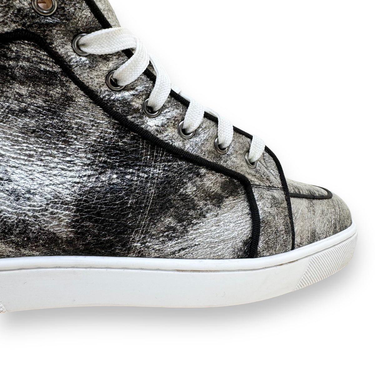 CHRISTIAN LOUBOUTIN HIGH TOP SNEAKERS SILVER UK9