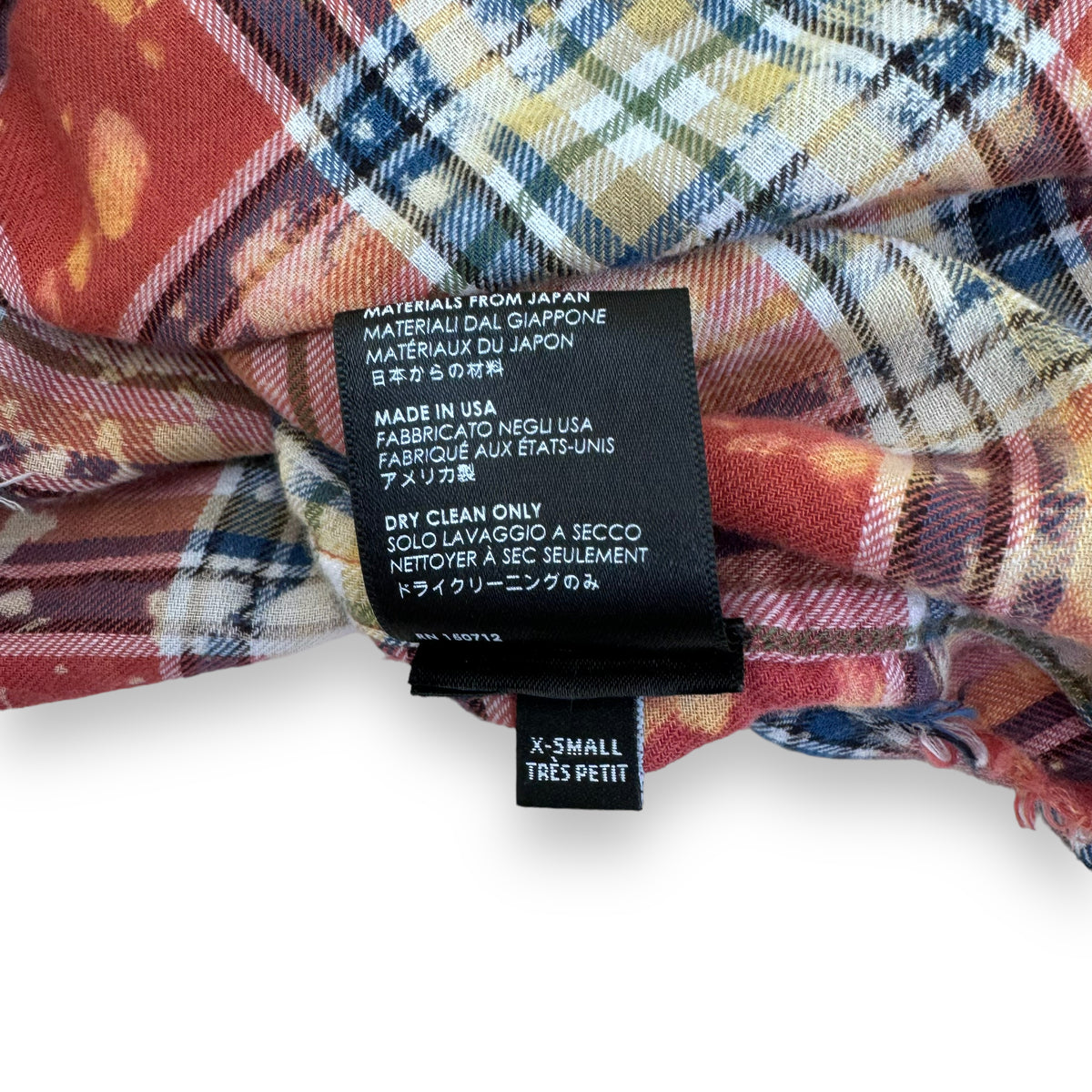 AMIRI LOGO-APPLIQUÉ DISTRESSED CHECKED COTTON / LINEN FLANNEL SHIRT ORANGE XS